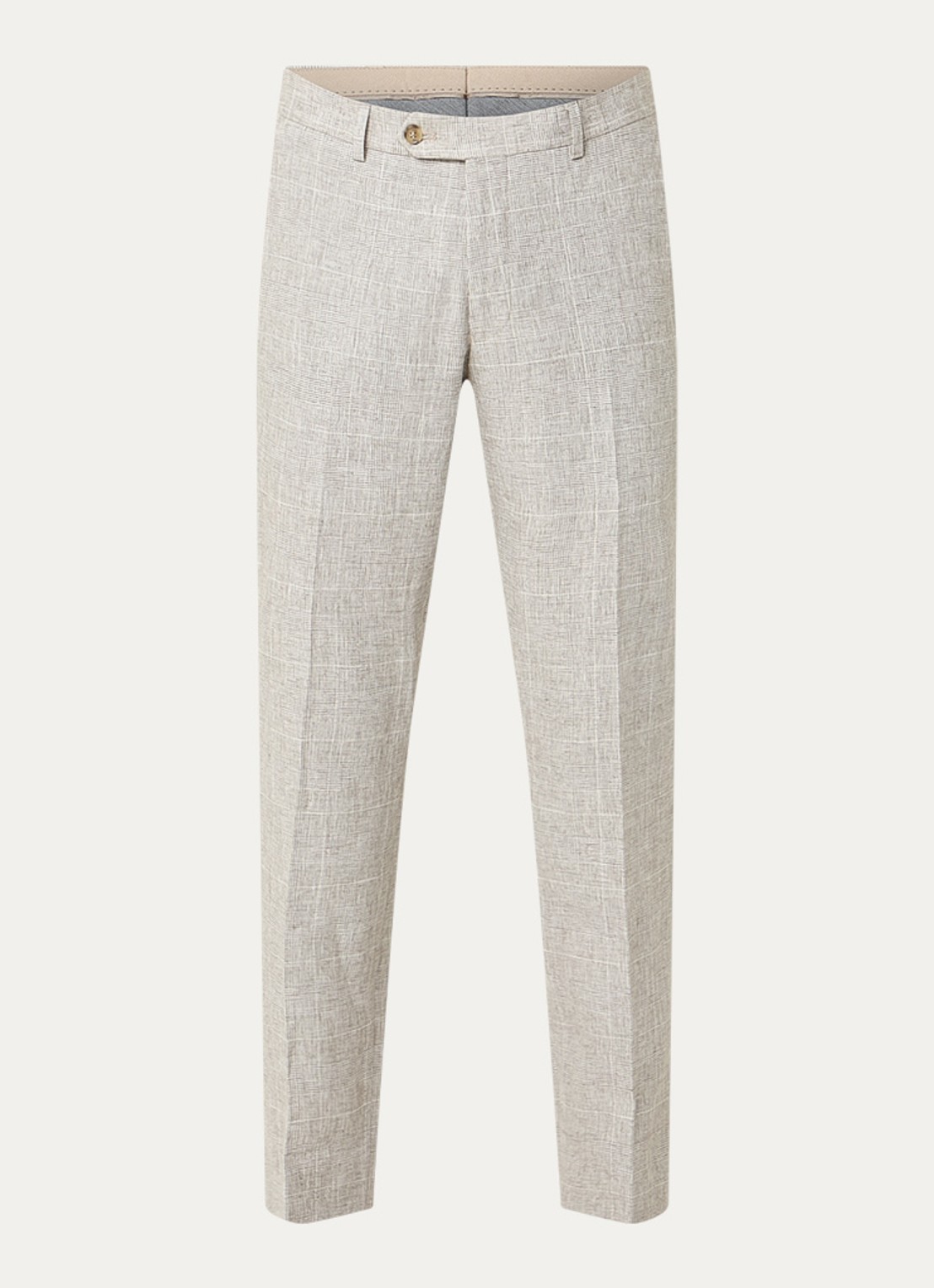 Oscar Jacobson Dandy pantalon in linnenblend met ruitdessin - voorkant 2 lichtgrijs