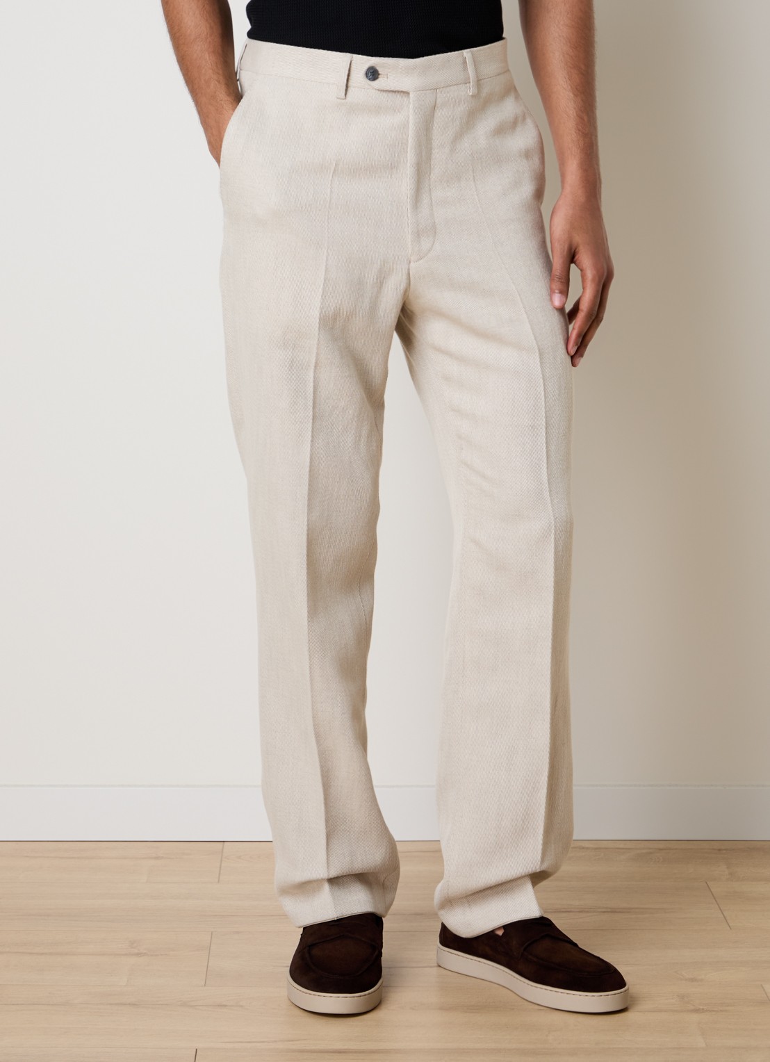 Oscar Jacobson Dandy straight fit pantalon in linnenblend - detail 4 beige