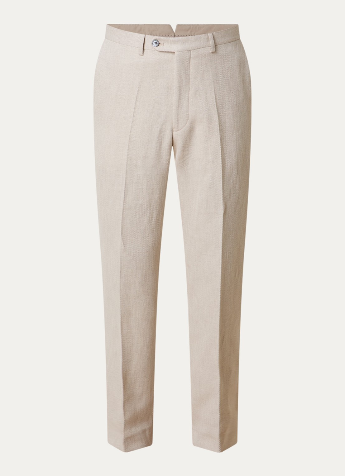 Oscar Jacobson Dandy straight fit pantalon in linnenblend - voorkant beige