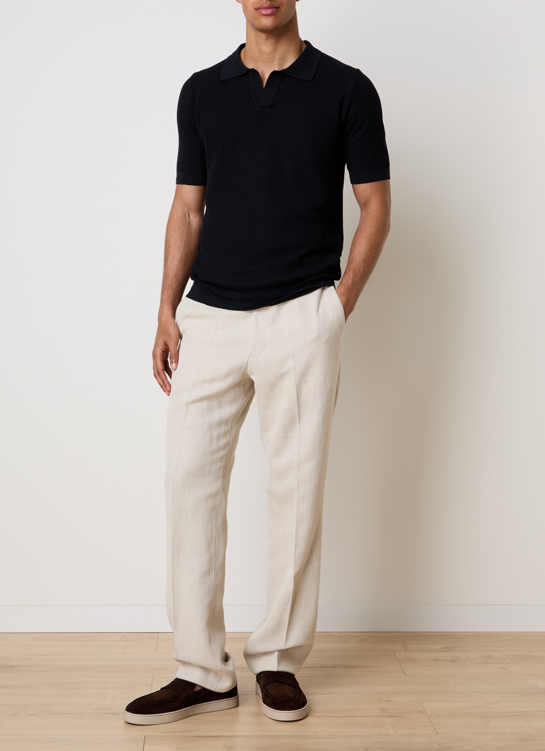 Oscar Jacobson Dandy straight fit pantalon in linnenblend - voorkant 2 beige