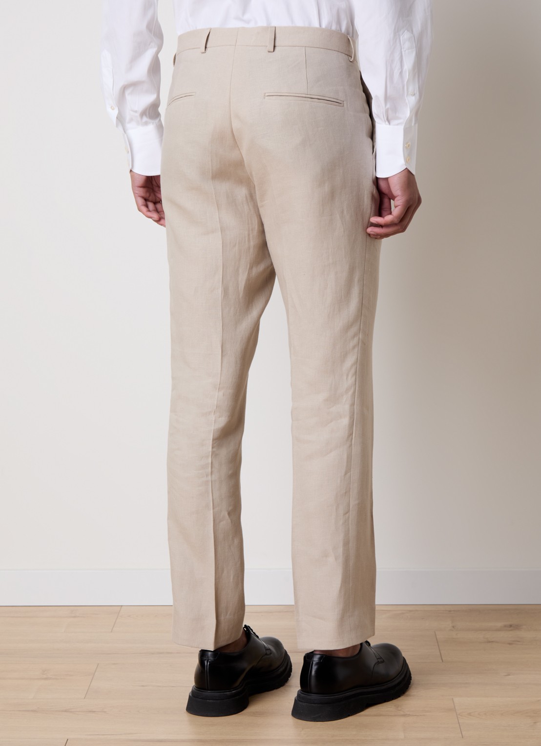 Oscar Jacobson Dandy straight fit pantalon van linnen - achterkant 7 beige