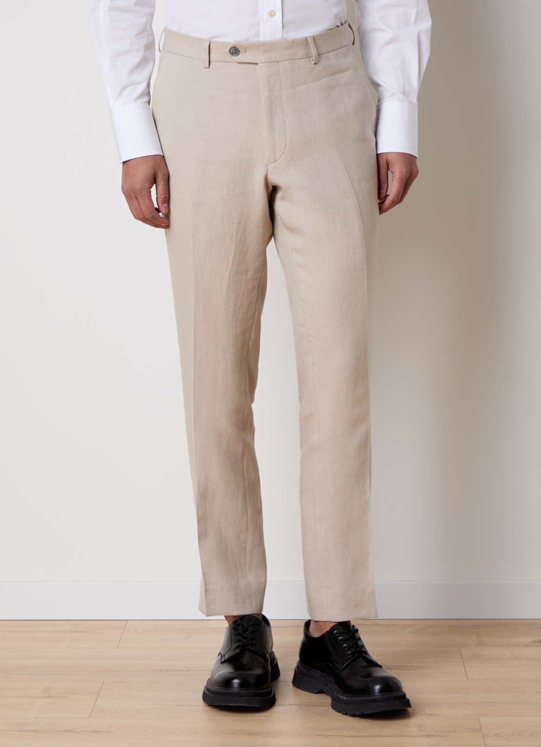 Oscar Jacobson Dandy straight fit pantalon van linnen - detail beige
