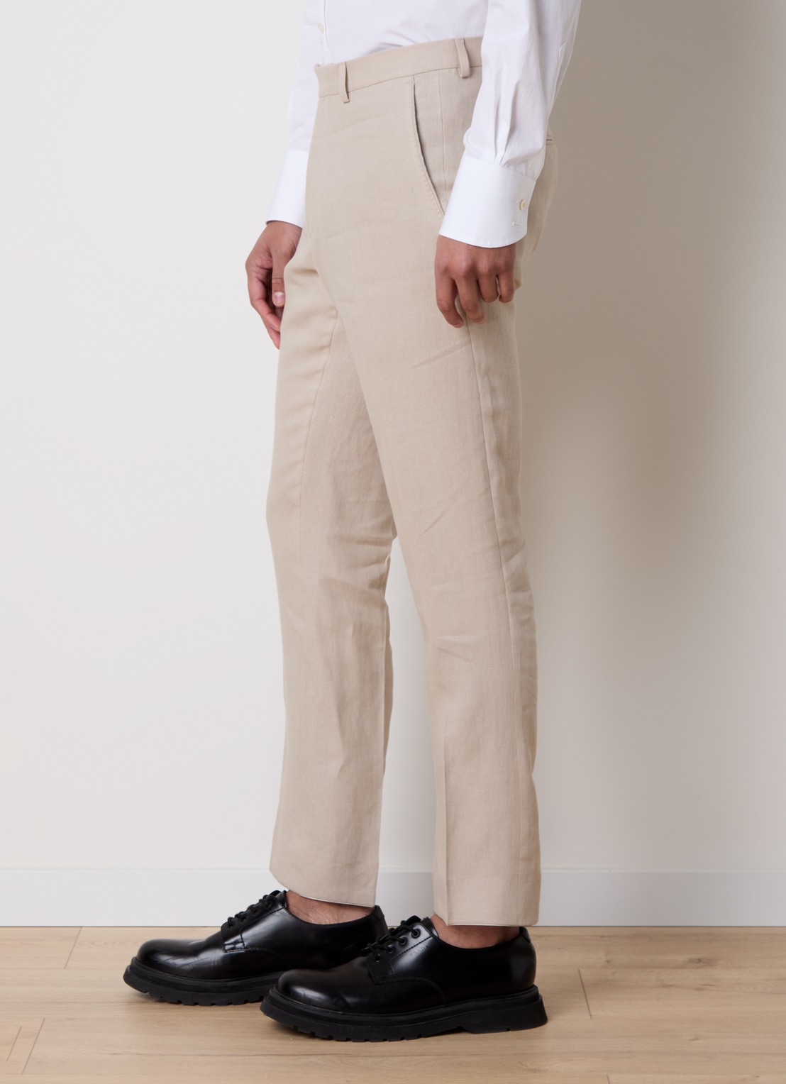 Oscar Jacobson Dandy straight fit pantalon van linnen - detail 2 beige