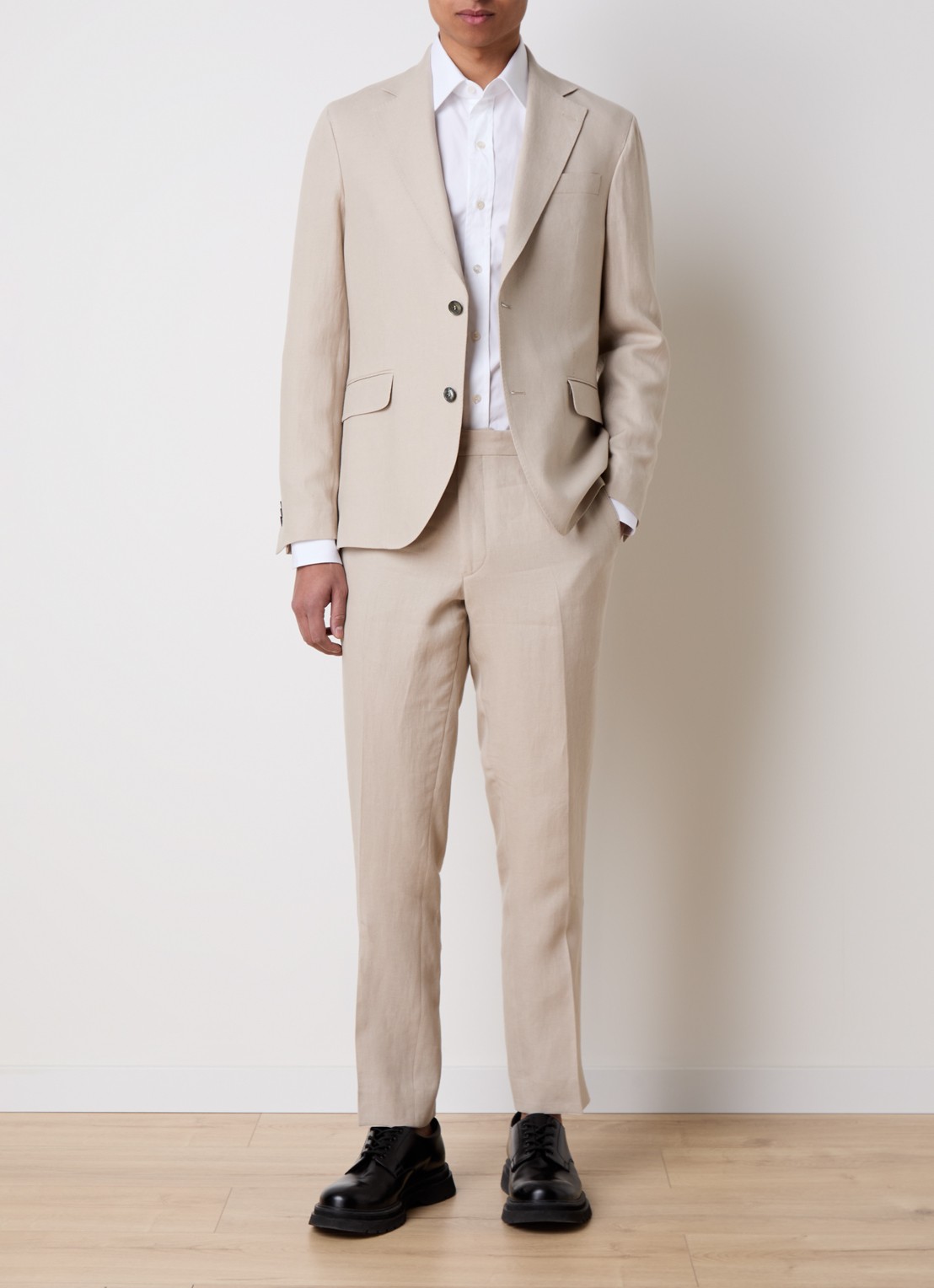 Oscar Jacobson Dandy straight fit pantalon van linnen - voorkant 6 beige