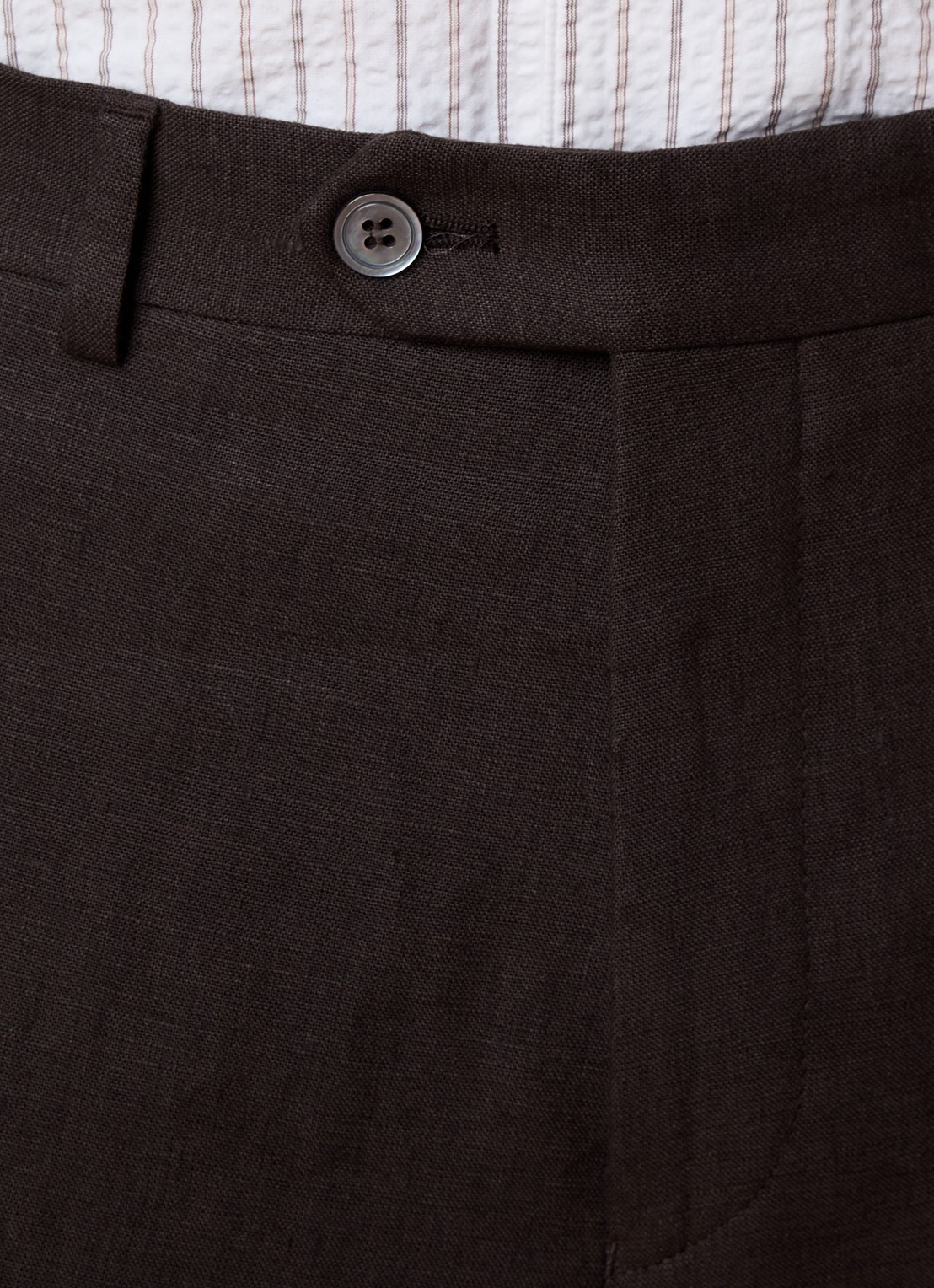 Oscar Jacobson Dandy straight fit pantalon van linnen - detail 3 donkerbruin