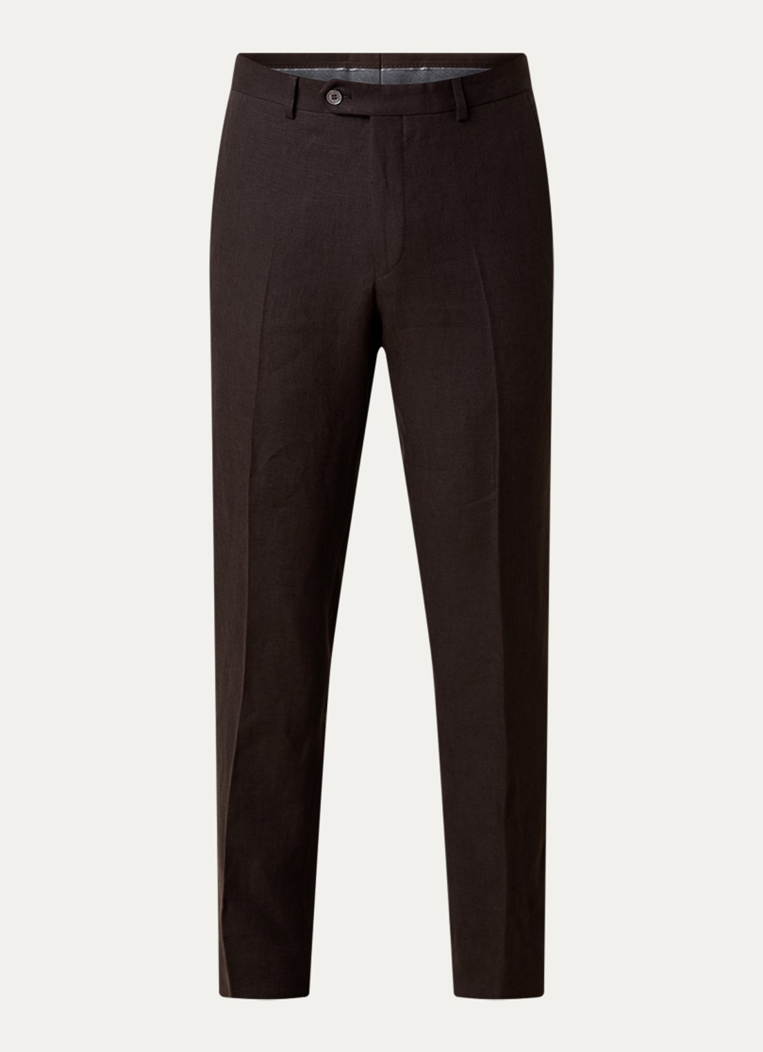 Oscar Jacobson Dandy straight fit pantalon van linnen - voorkant 4 donkerbruin