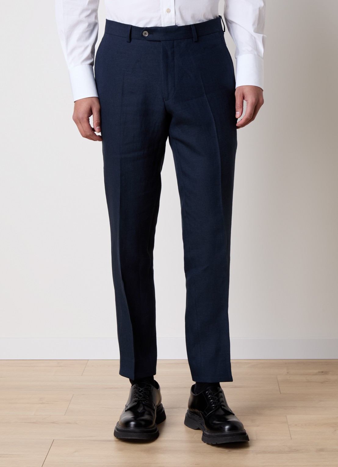 Oscar Jacobson Dandy straight fit pantalon van linnen - detail 2 donkerblauw
