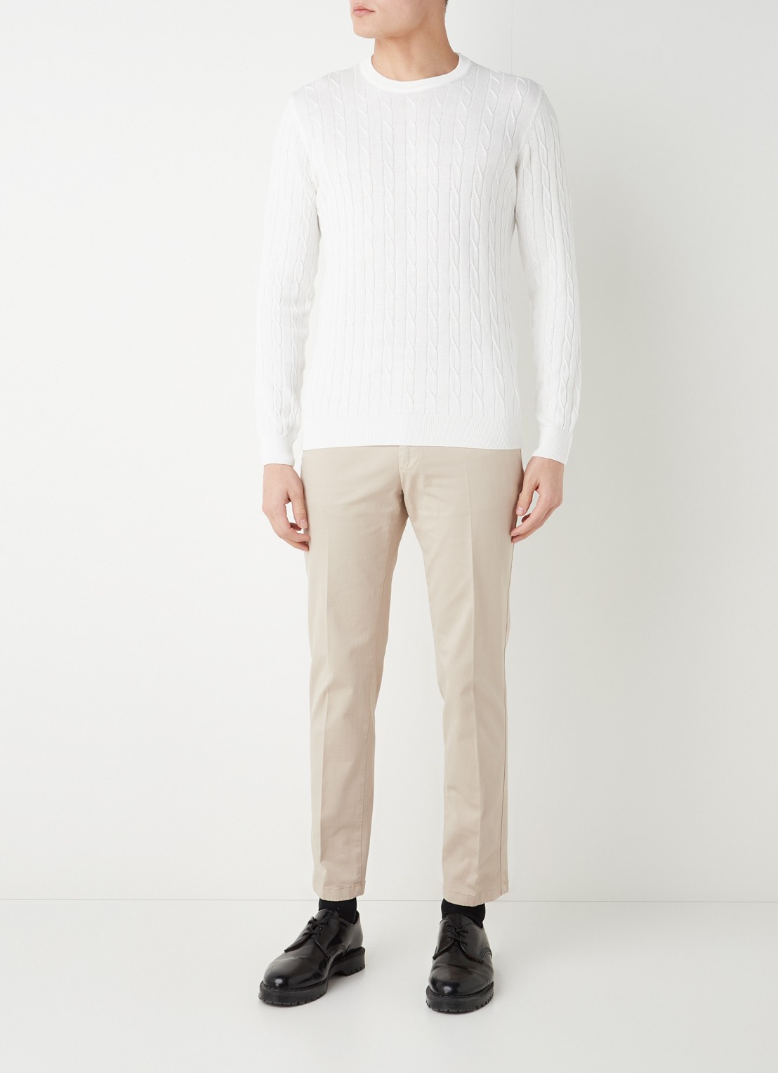 Oscar Jacobson Danwick straight fit chino met stretch  - voorkant 3 beige