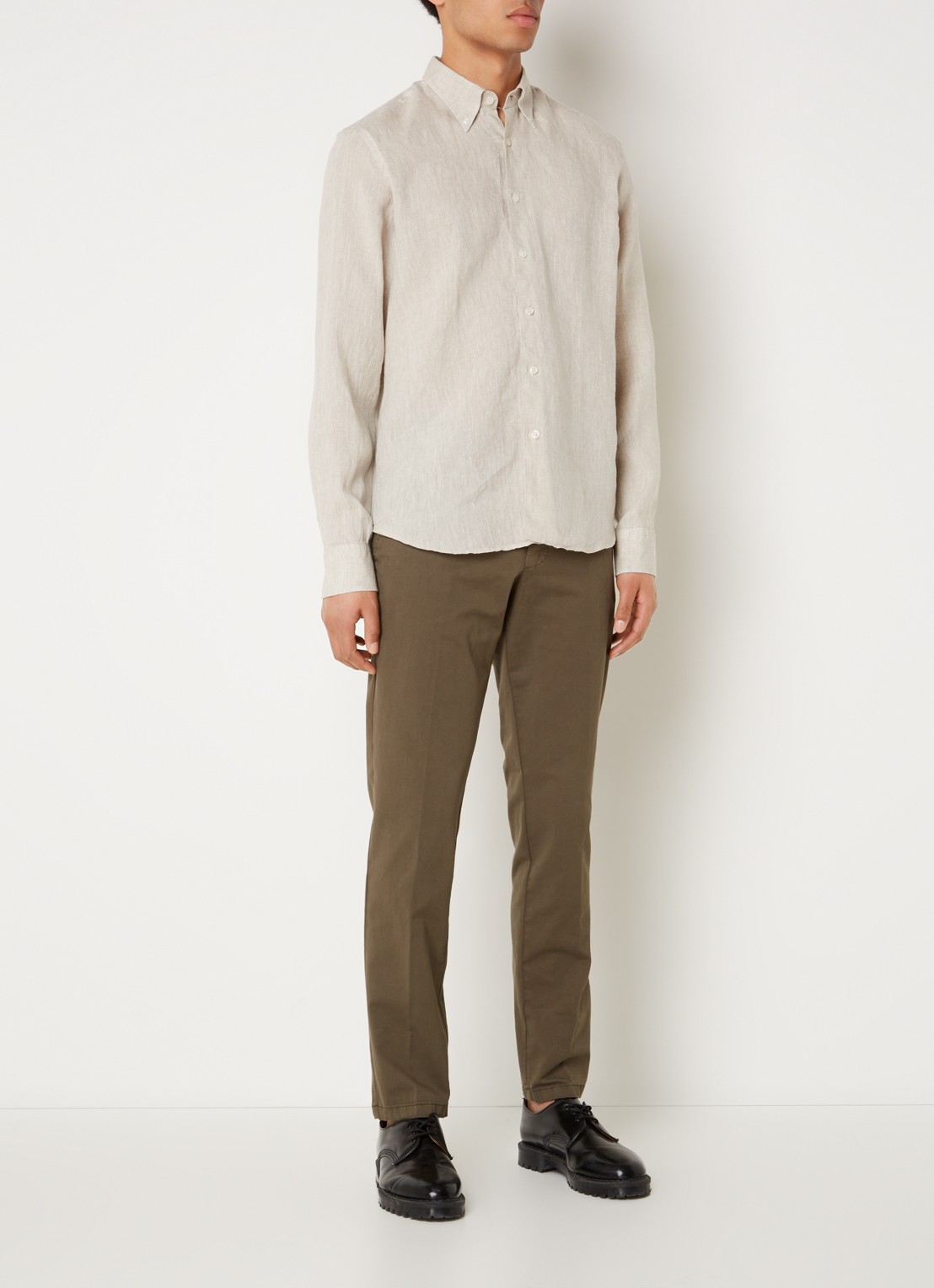 Oscar Jacobson Danwick straight fit chino met stretch  - voorkant 3 olijfgroen