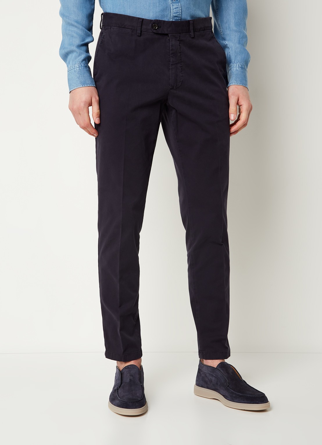 Oscar Jacobson Danwick straight fit chino met stretch  - detail donkerblauw