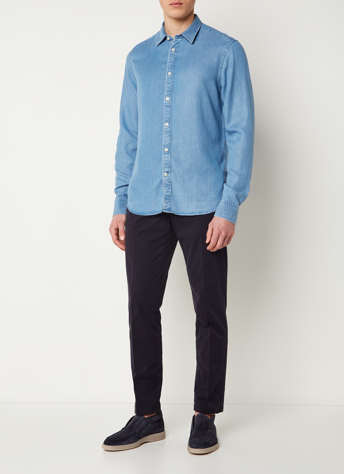 Oscar Jacobson Danwick straight fit chino met stretch  - voorkant 4 donkerblauw