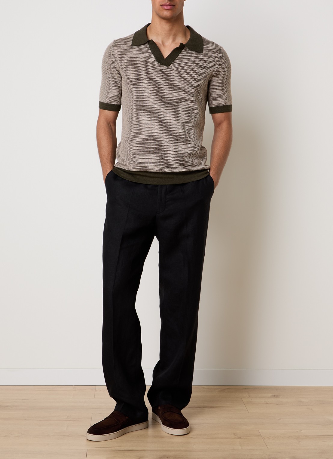 Oscar Jacobson Del S loose fit pantalon van linnen met steekzakken - voorkant 6 zwart