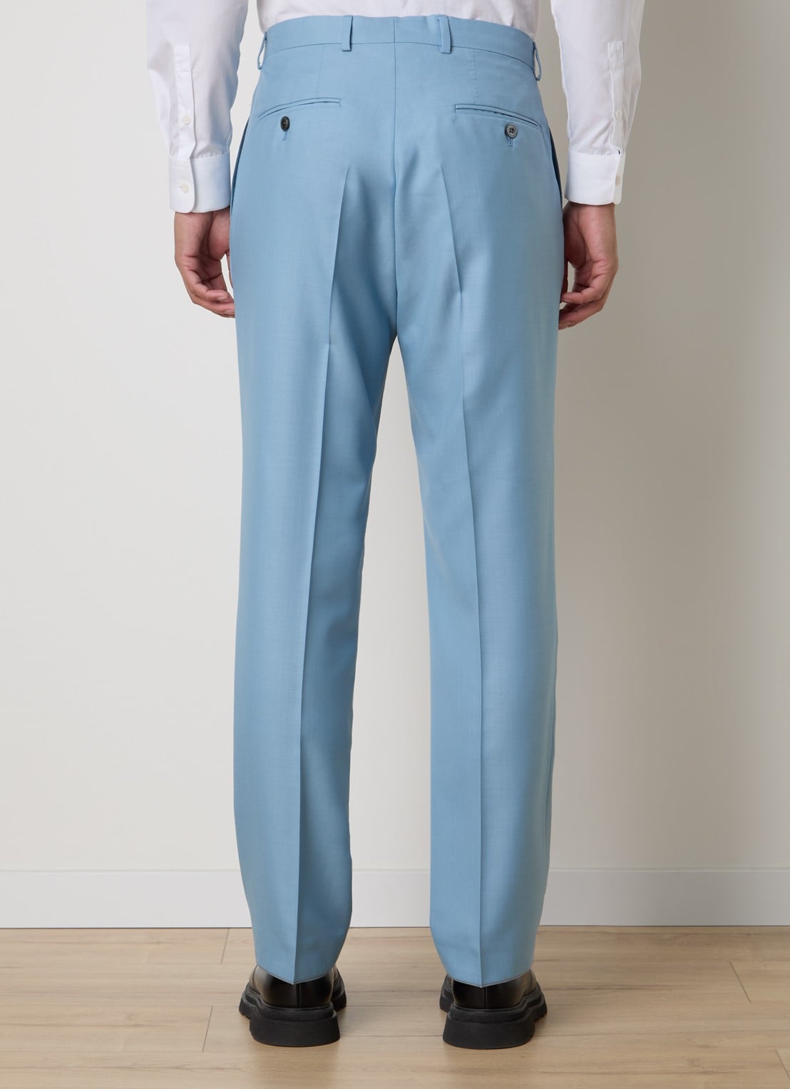 Oscar Jacobson Del straight fit pantalon van wol met steekzakken - achterkant 7 lichtblauw
