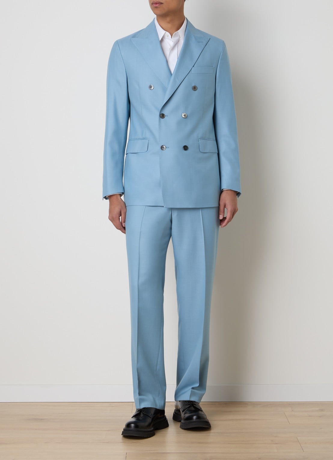 Oscar Jacobson Del straight fit pantalon van wol met steekzakken - voorkant 2 lichtblauw