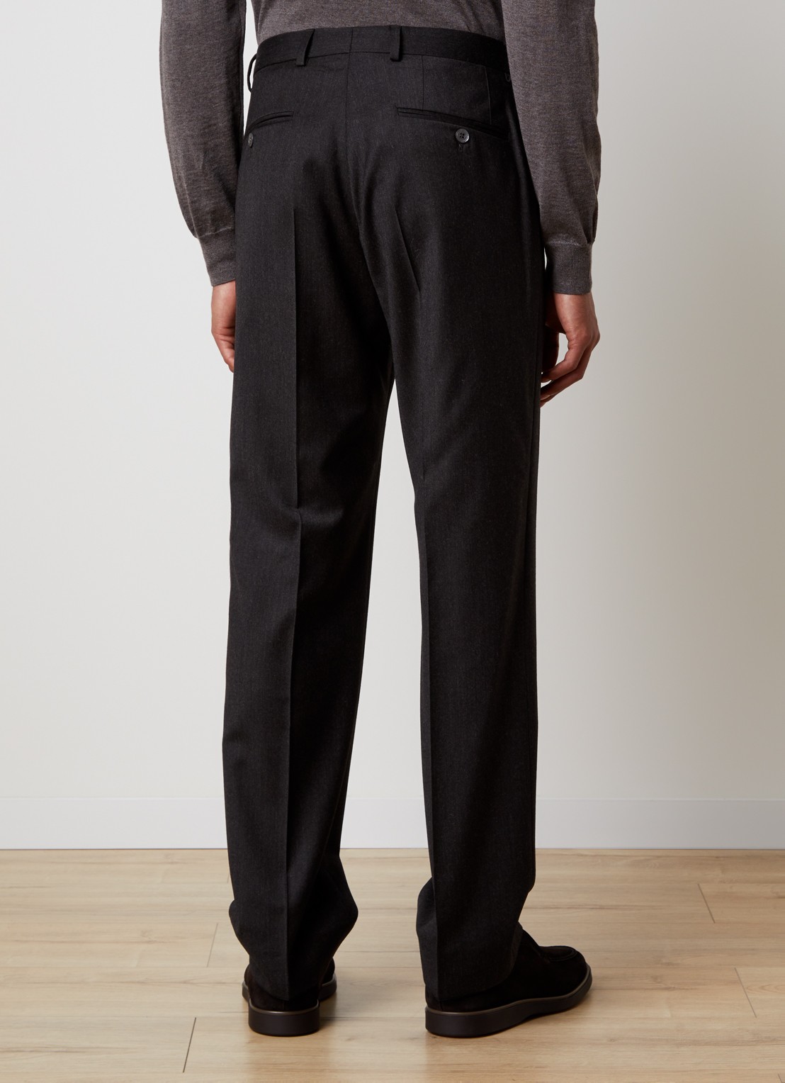 Oscar Jacobson Del straight fit pantalon van wol - achterkant donkerbruin