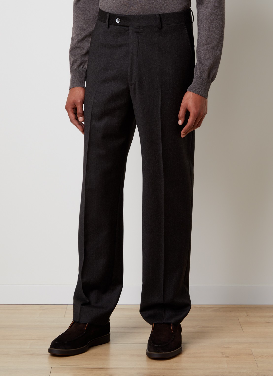 Oscar Jacobson Del straight fit pantalon van wol - detail 4 donkerbruin