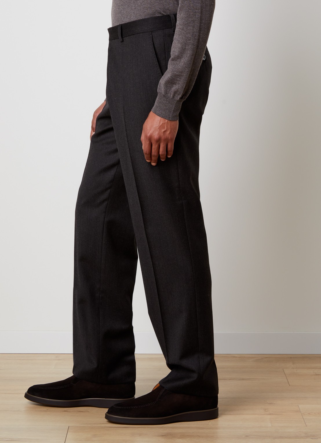Oscar Jacobson Del straight fit pantalon van wol - detail 5 donkerbruin