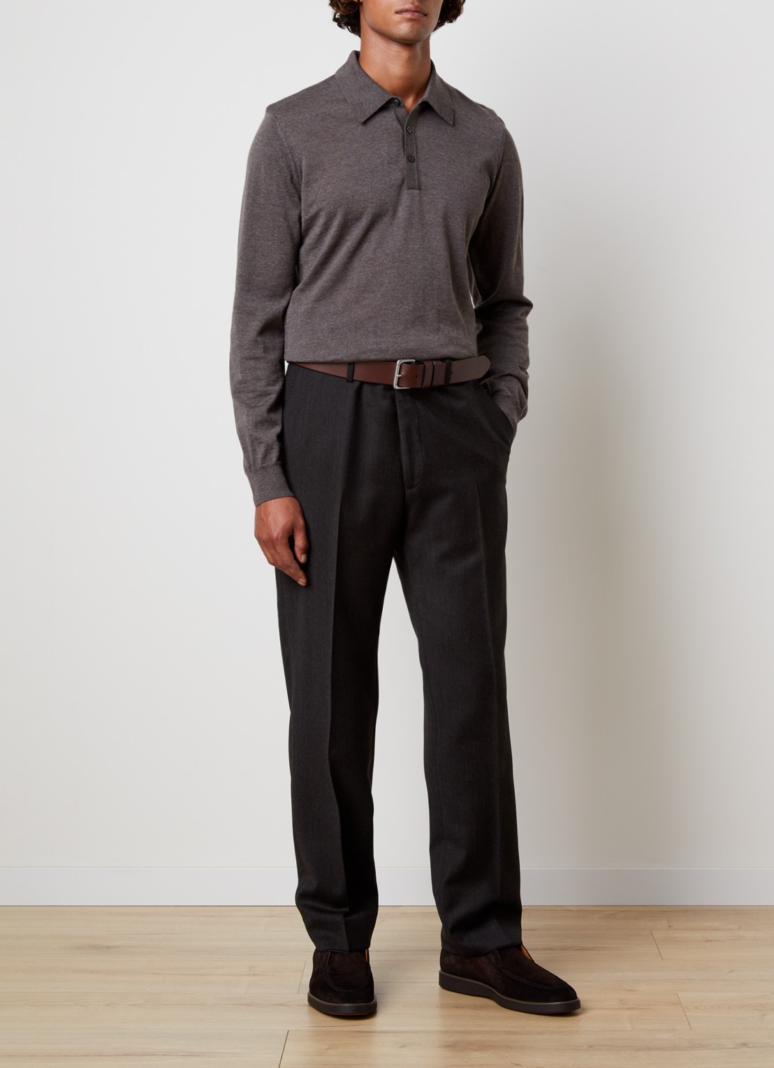 Oscar Jacobson Del straight fit pantalon van wol - voorkant 3 donkerbruin