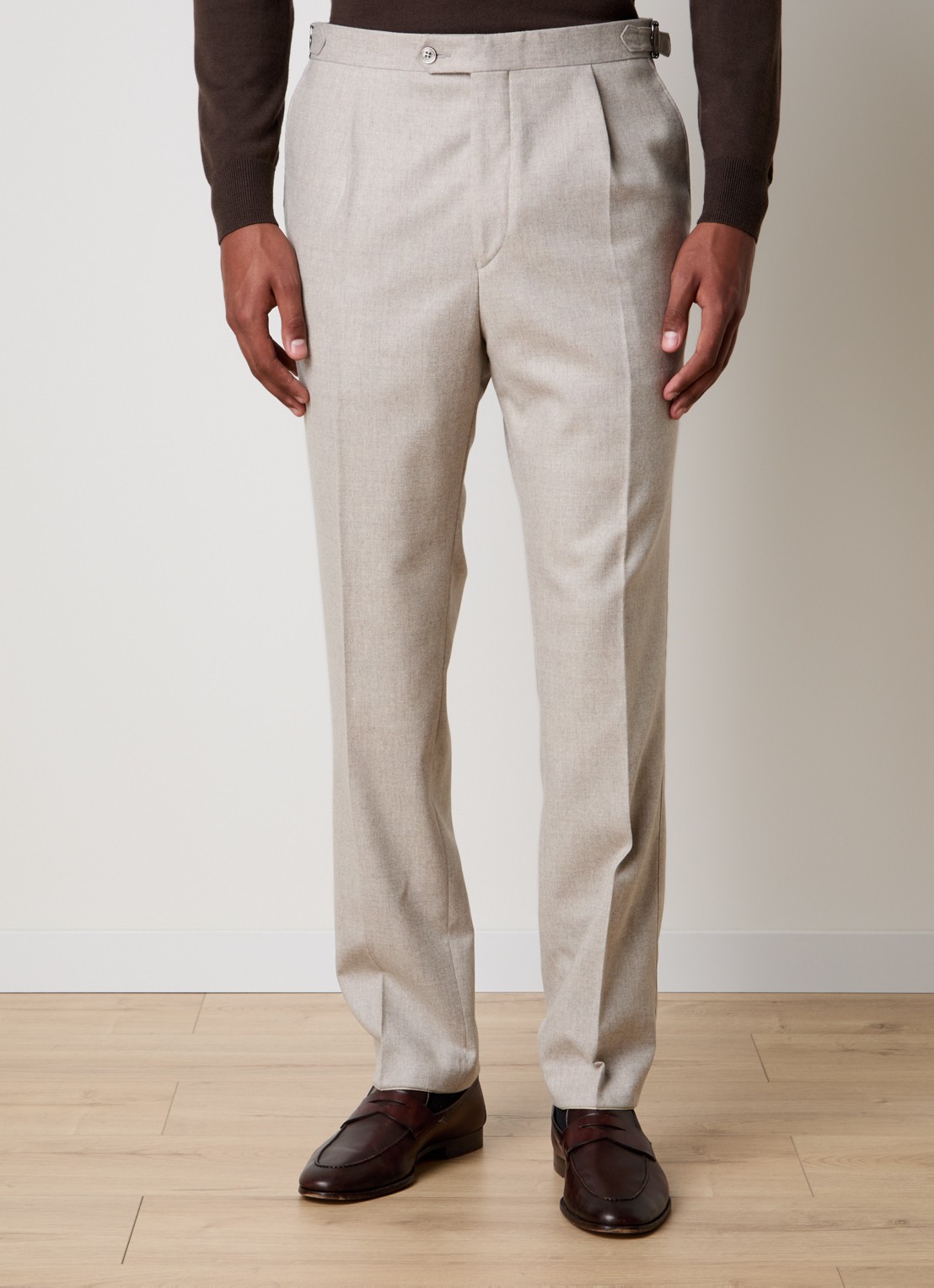 Oscar Jacobson Delon Evo straight fit pantalon van wol met steekzakken - detail 2 zand