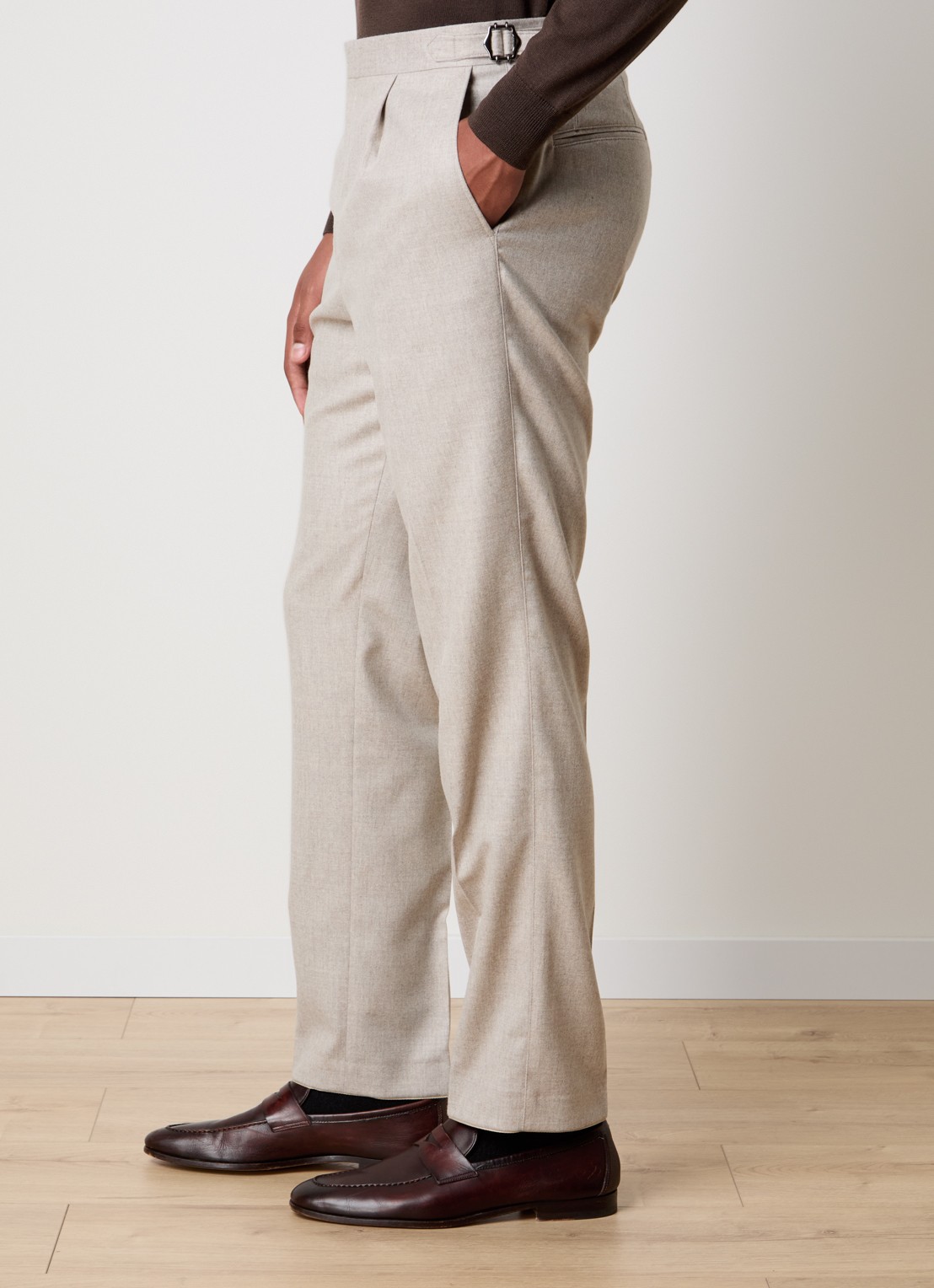 Oscar Jacobson Delon Evo straight fit pantalon van wol met steekzakken - detail 3 zand