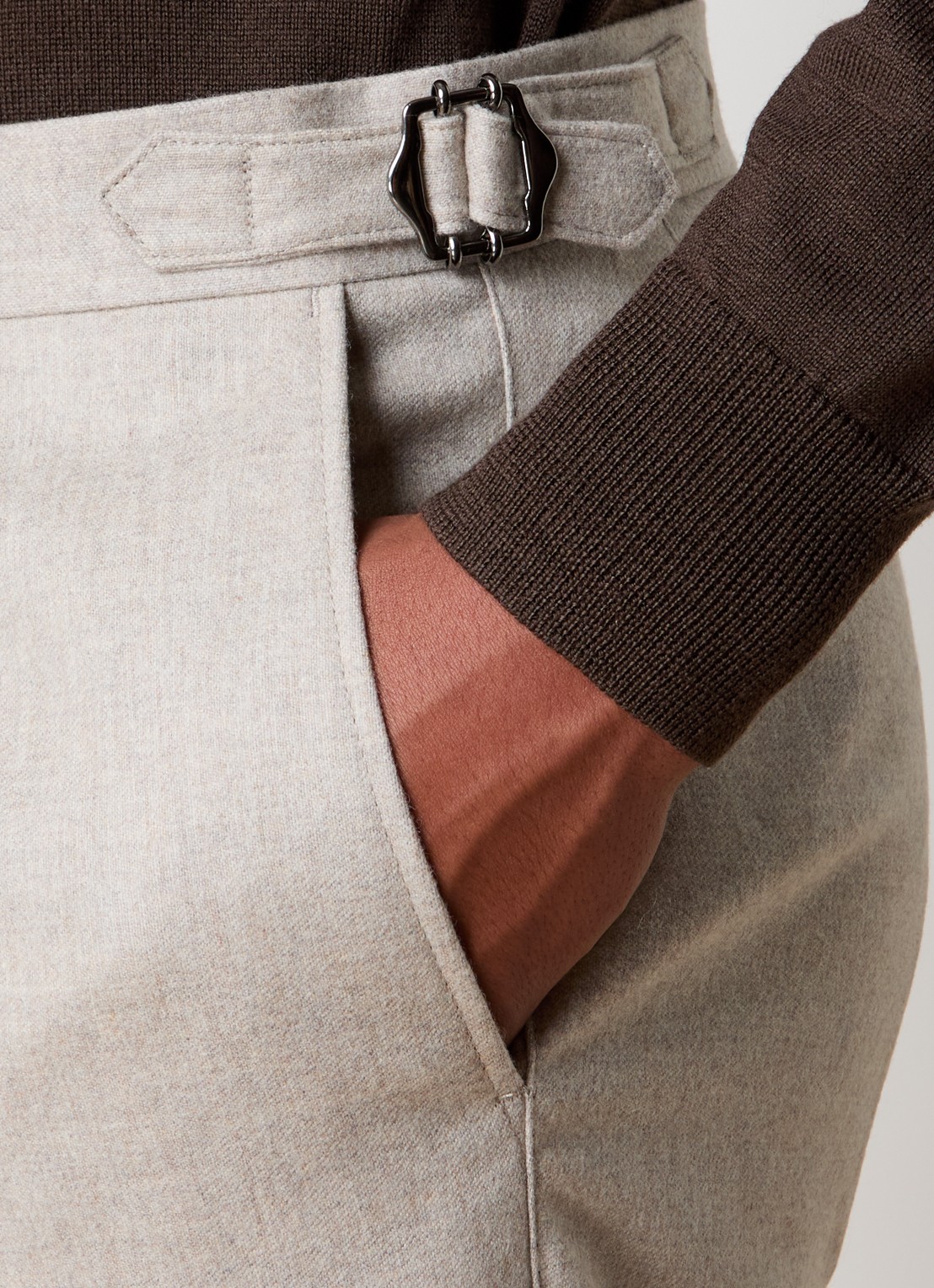 Oscar Jacobson Delon Evo straight fit pantalon van wol met steekzakken - detail 5 zand