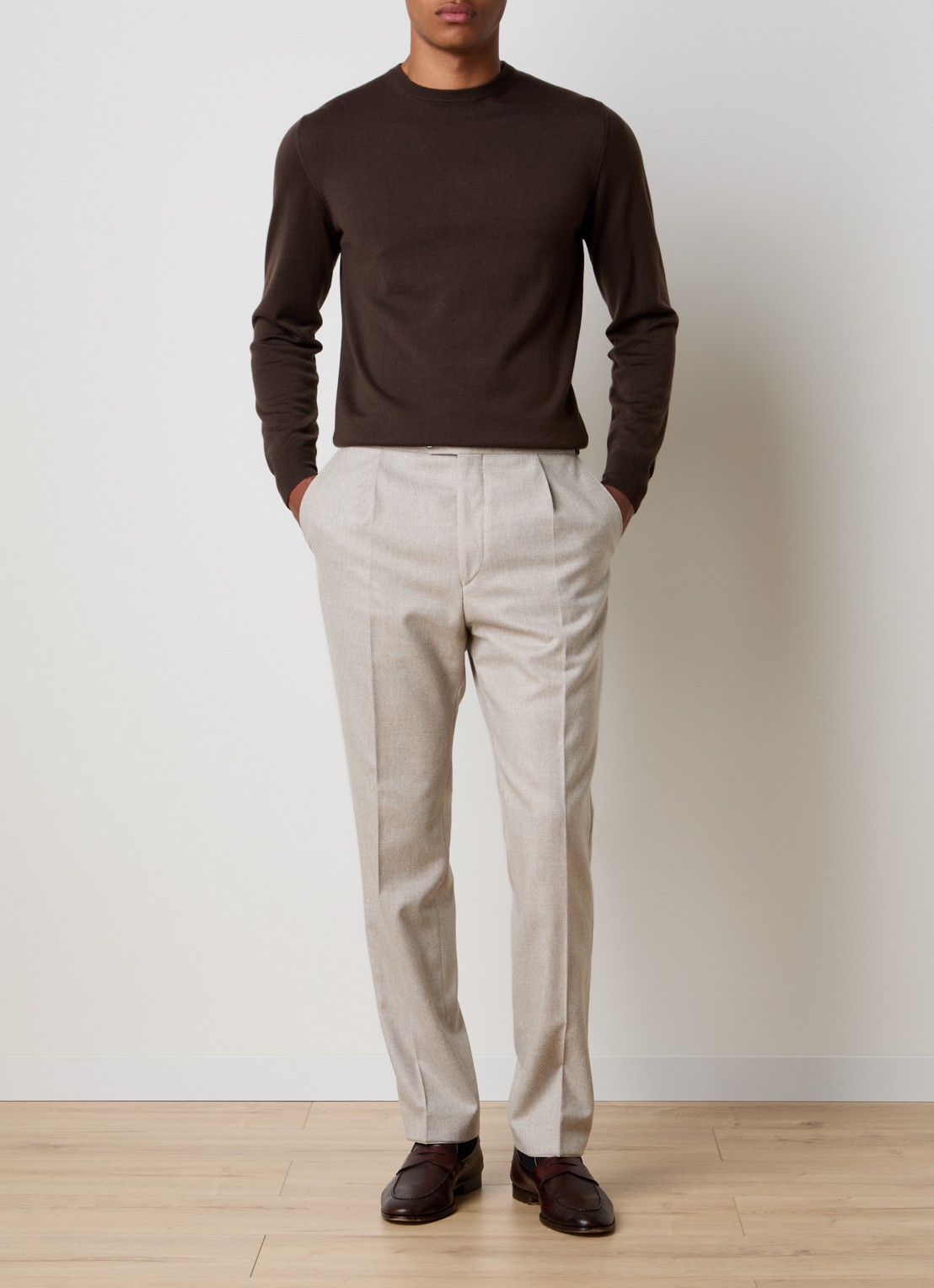 Oscar Jacobson Delon Evo straight fit pantalon van wol met steekzakken - voorkant 7 zand