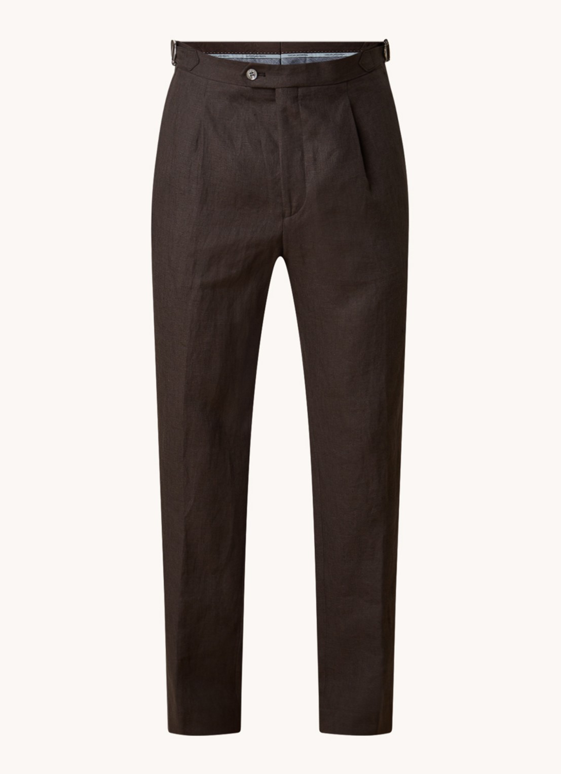 Oscar Jacobson Delon straight fit pantalon van linnen met steekzakken - voorkant 4 donkerbruin