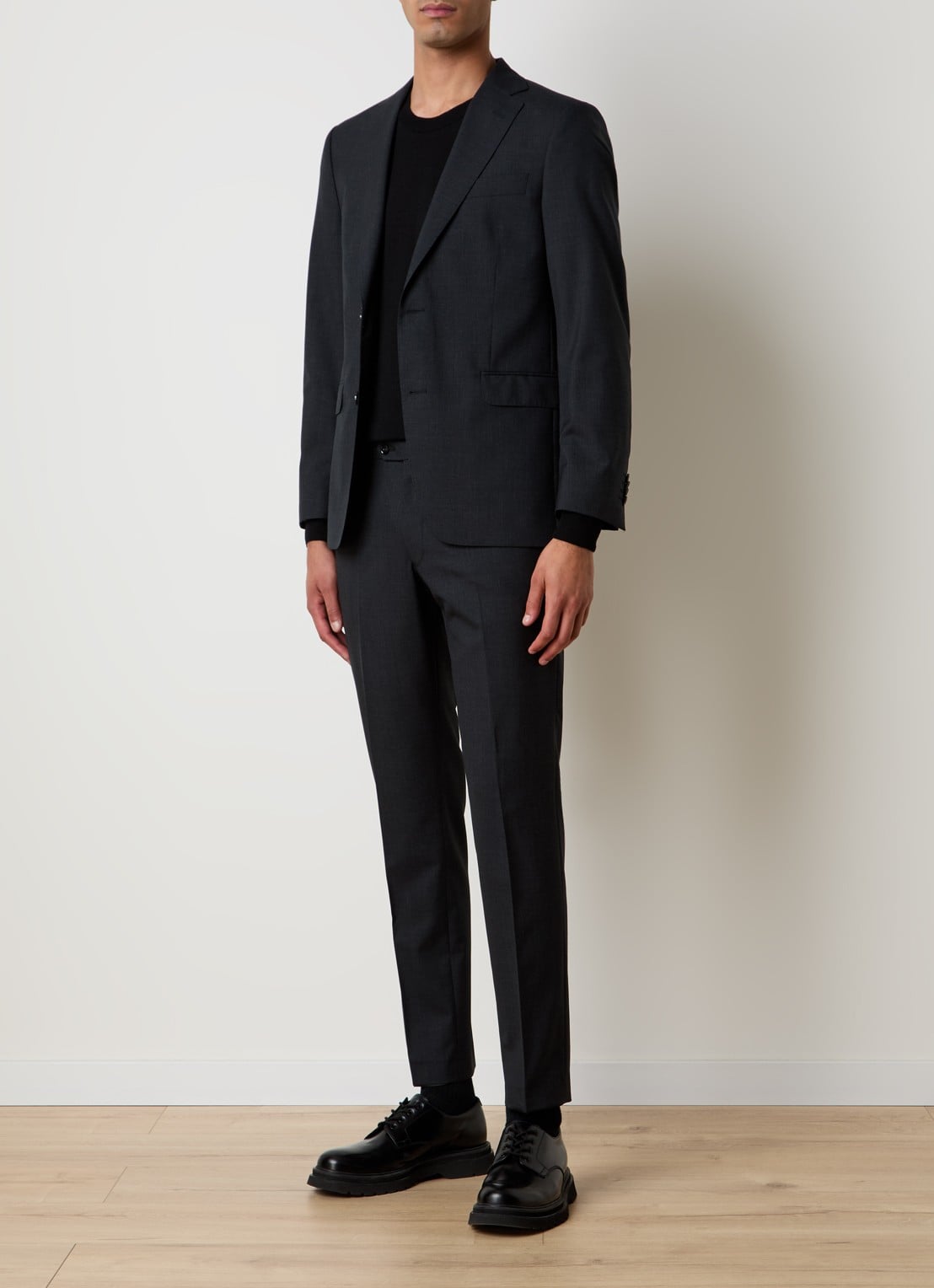 Oscar Jacobson Denz slim fit pantalon van wol met steekzakken - voorkant 3 donkergrijs
