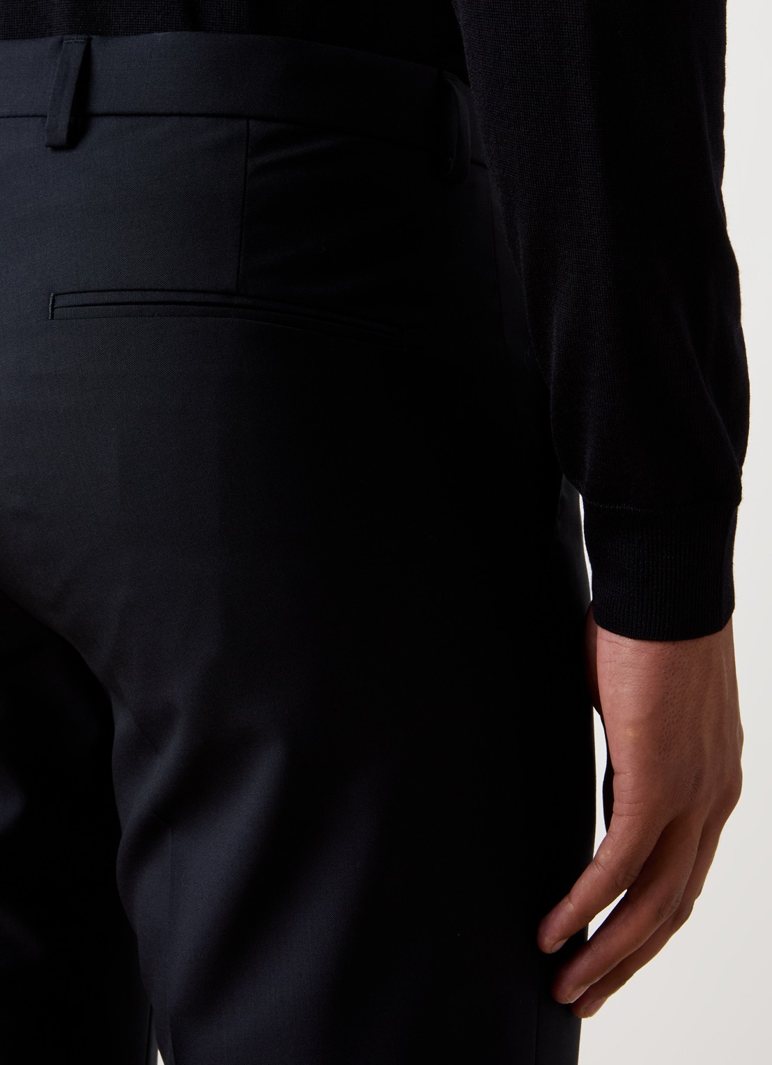 Oscar Jacobson Denz slim fit pantalon van wol met steekzakken - detail 3 donkerblauw