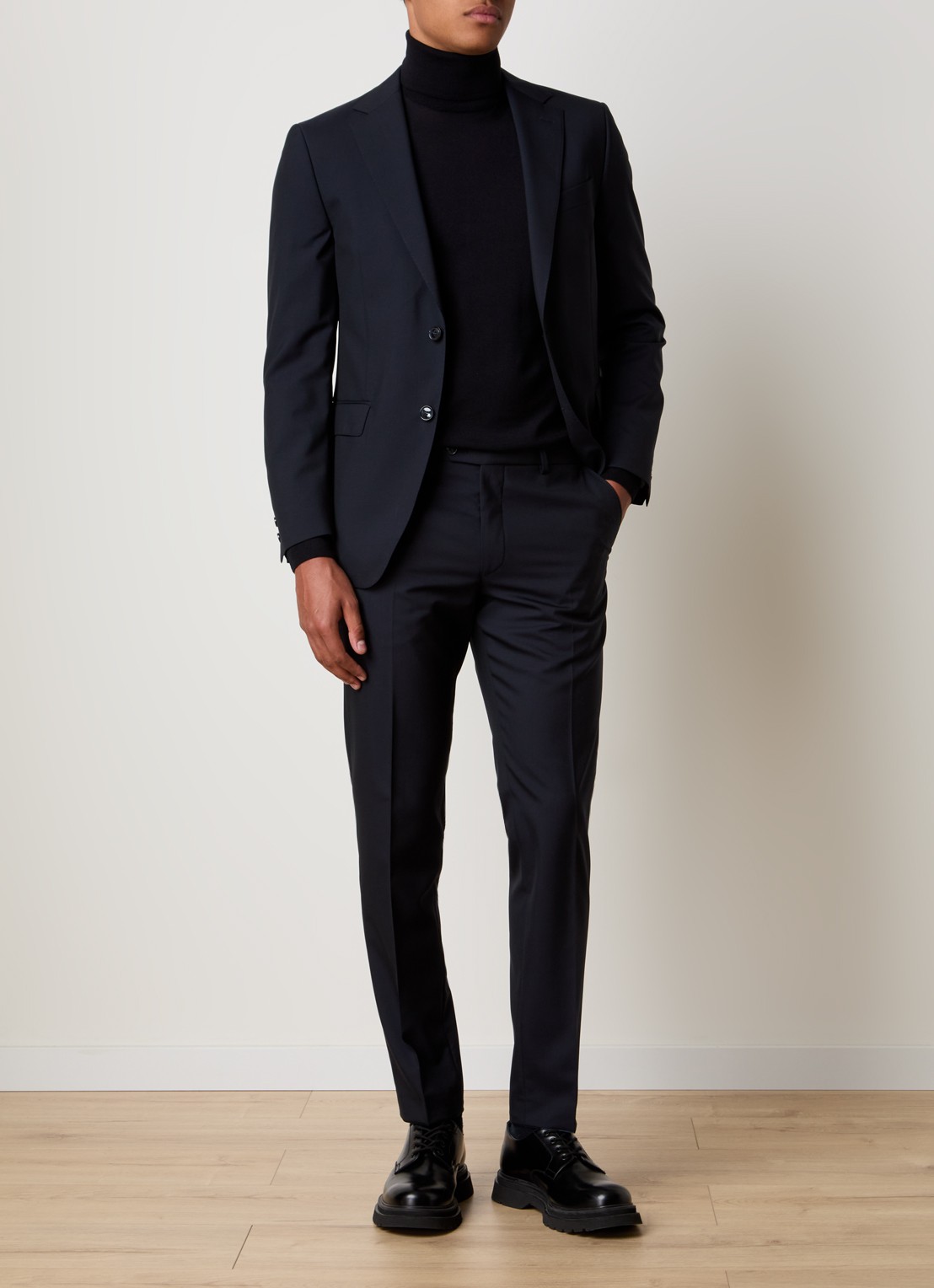 Oscar Jacobson Denz slim fit pantalon van wol met steekzakken - voorkant 7 donkerblauw