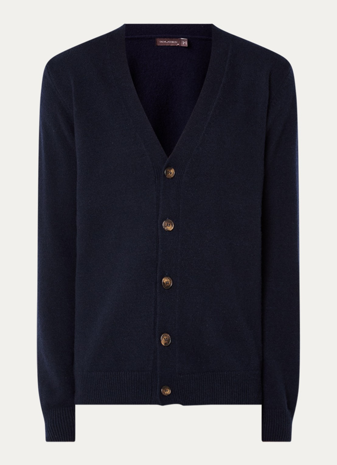 Oscar Jacobson Eduardo fijngebreid vest in wolblend met V-hals - voorkant donkerblauw