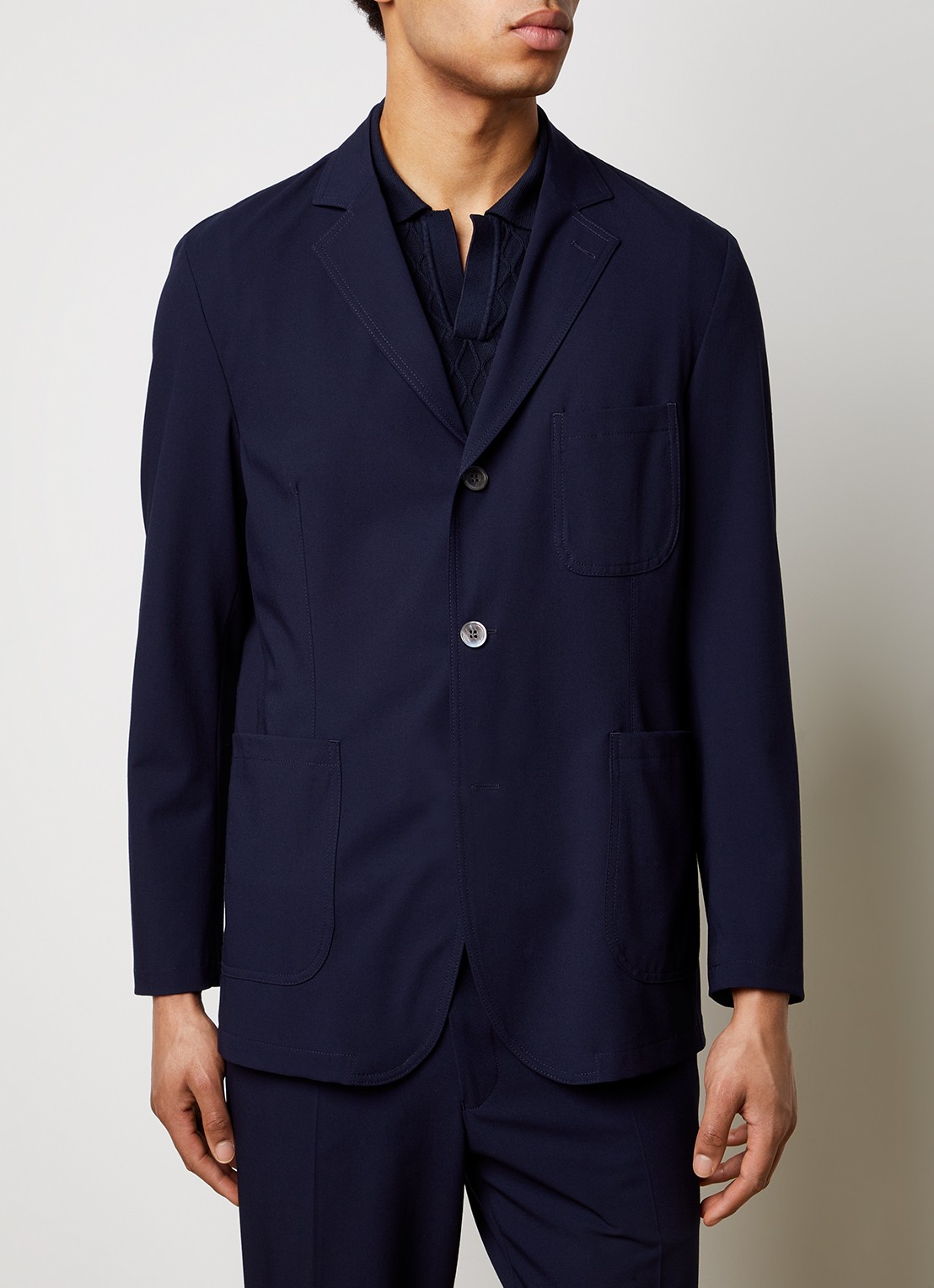 Oscar Jacobson Faber regular fit colbert met opgestikte zakken  - detail donkerblauw