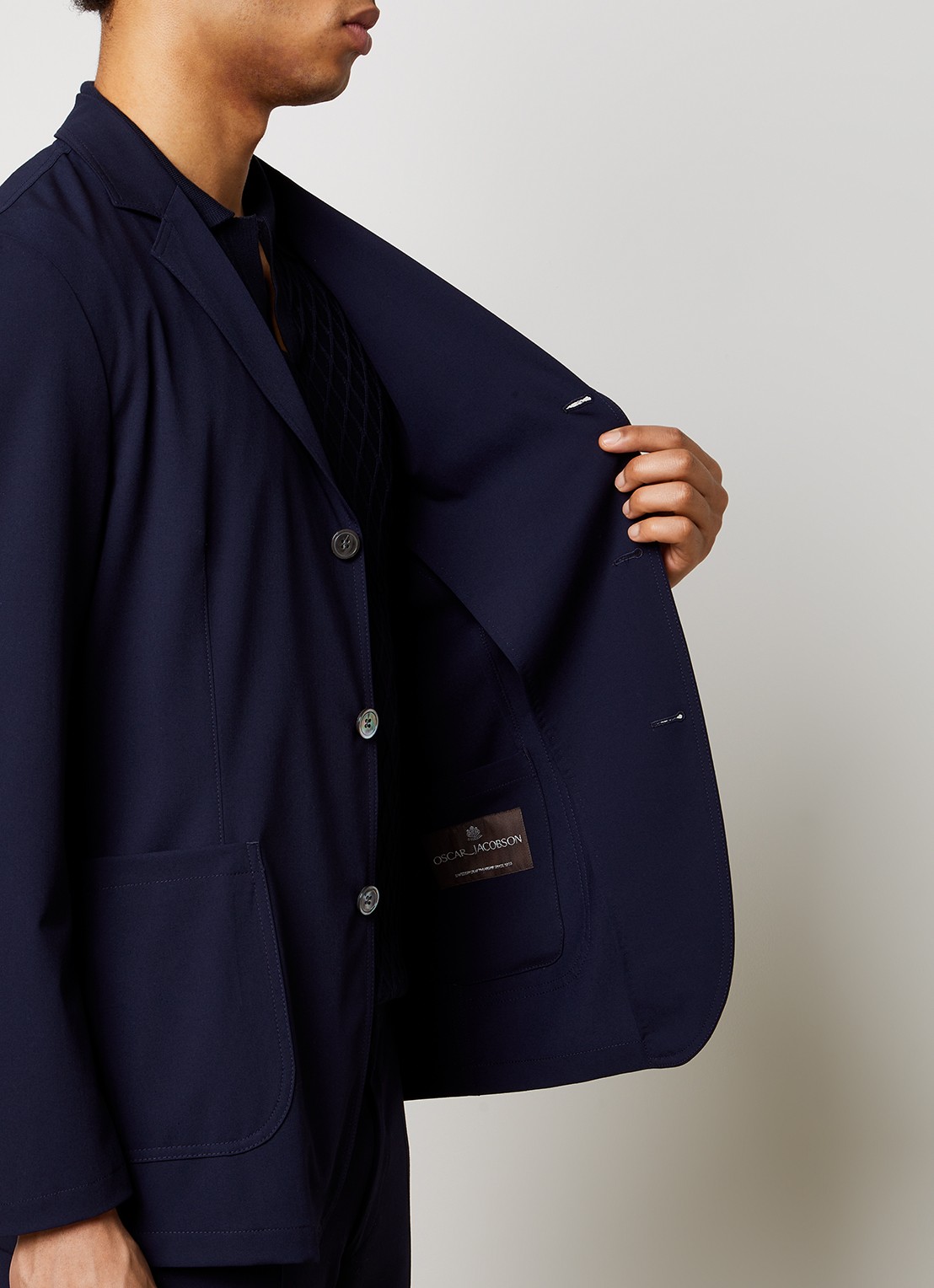 Oscar Jacobson Faber regular fit colbert met opgestikte zakken  - detail 2 donkerblauw