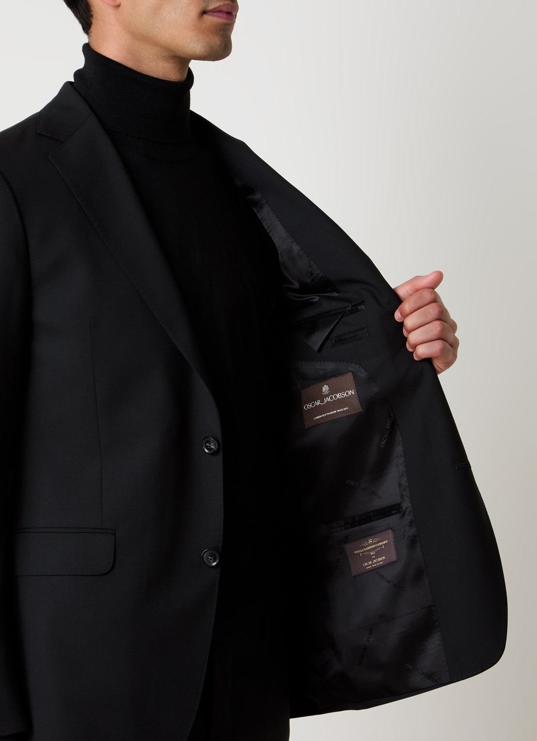 Oscar Jacobson Falk regular fit colbert van wol met klepzakken - detail 3 zwart