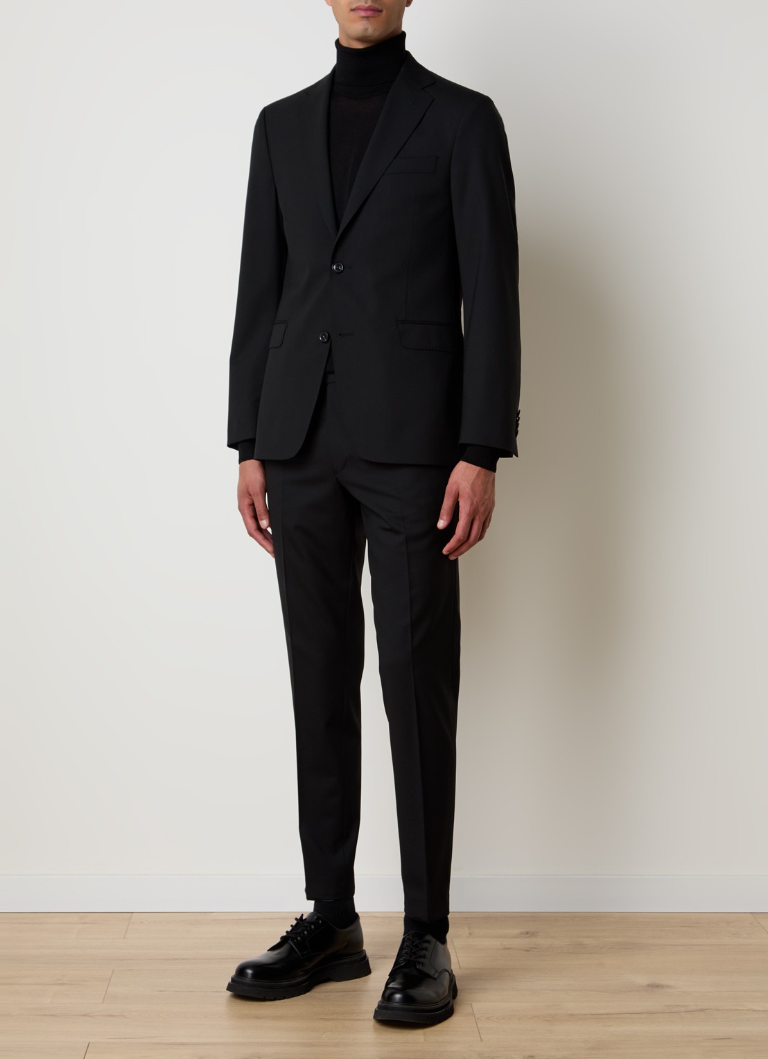 Oscar Jacobson Falk regular fit colbert van wol met klepzakken - voorkant 8 zwart