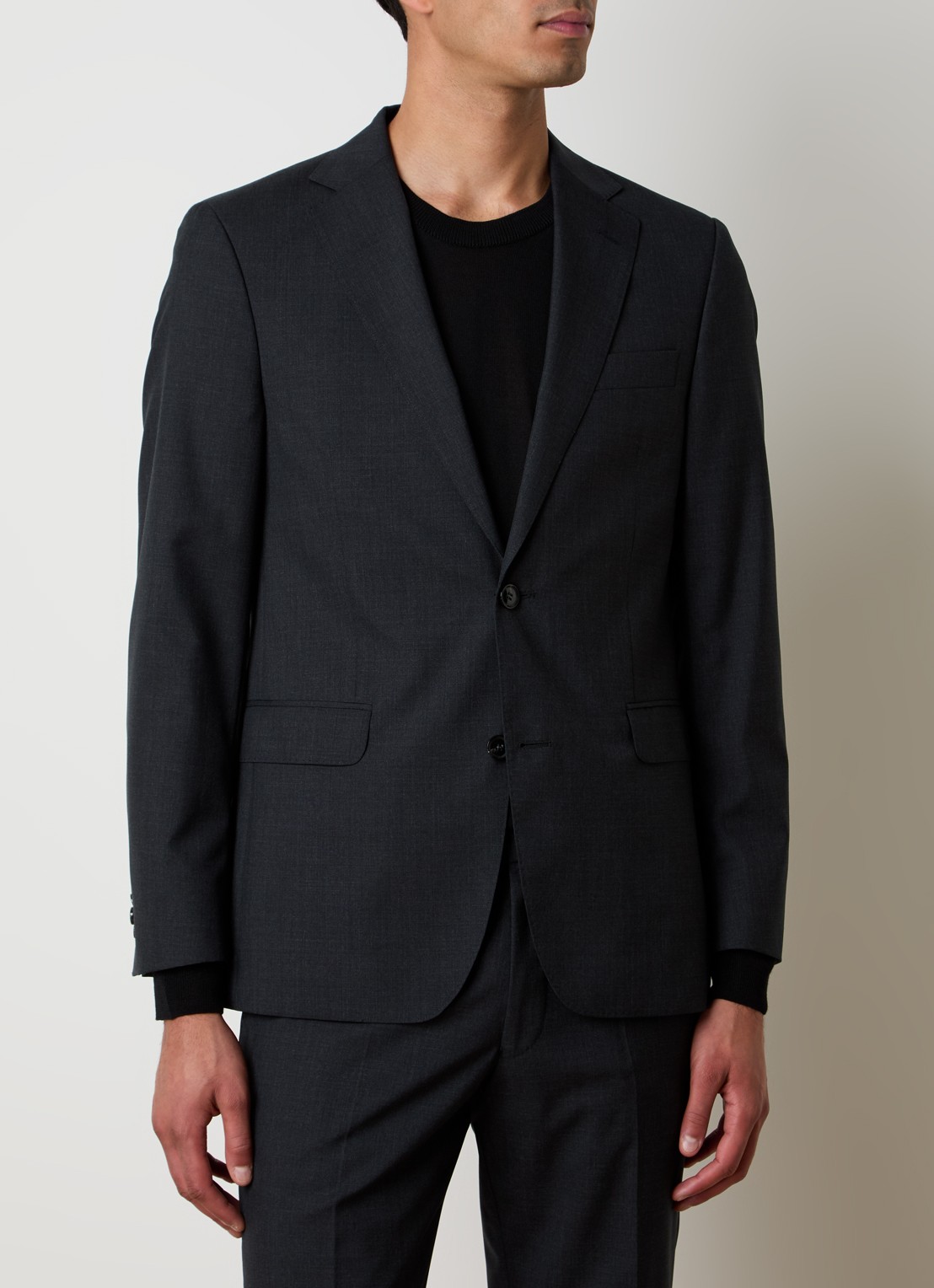 Oscar Jacobson Falk regular fit colbert van wol met klepzakken - detail 2 donkergrijs
