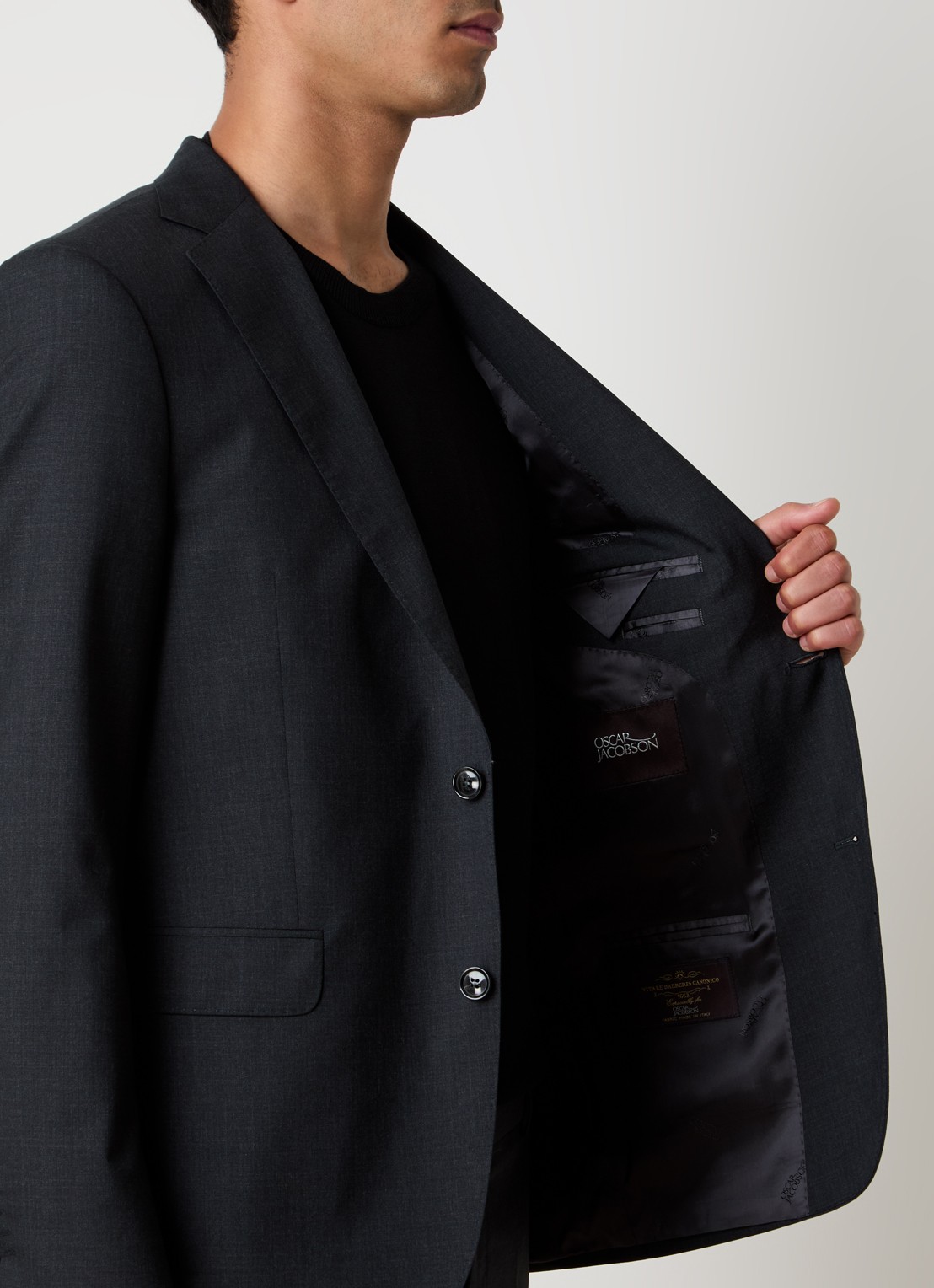 Oscar Jacobson Falk regular fit colbert van wol met klepzakken - detail 3 donkergrijs