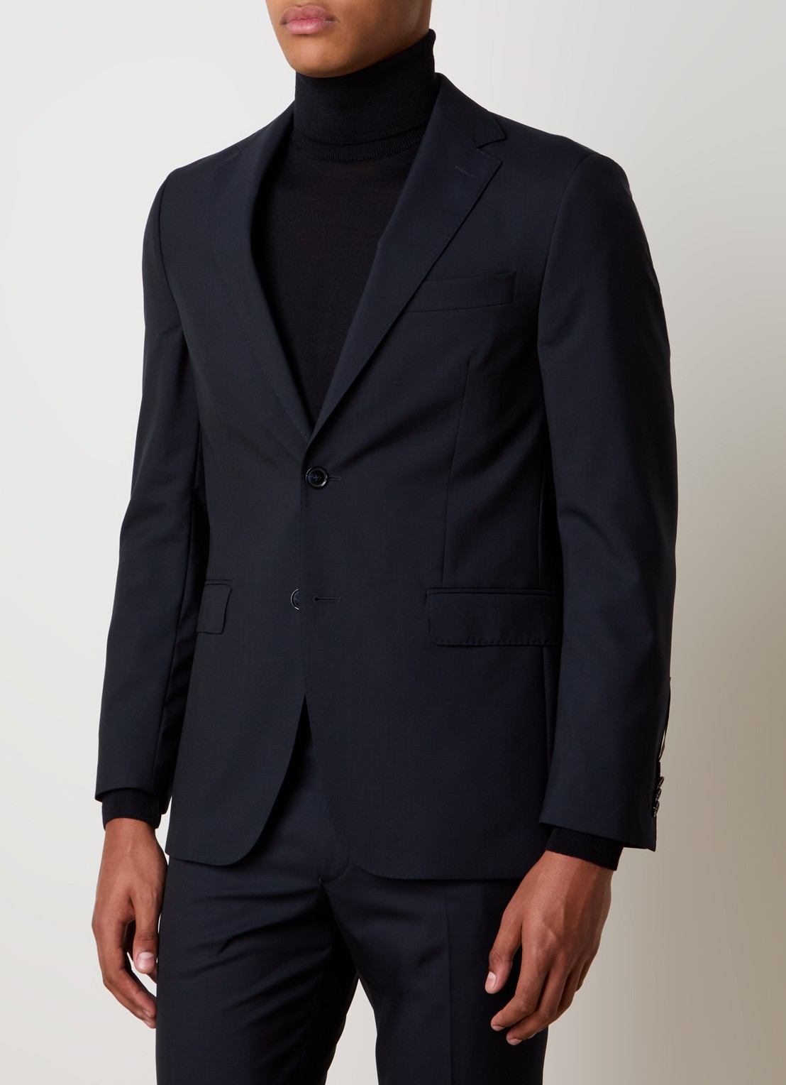 Oscar Jacobson Falk regular fit colbert van wol met klepzakken - detail donkerblauw