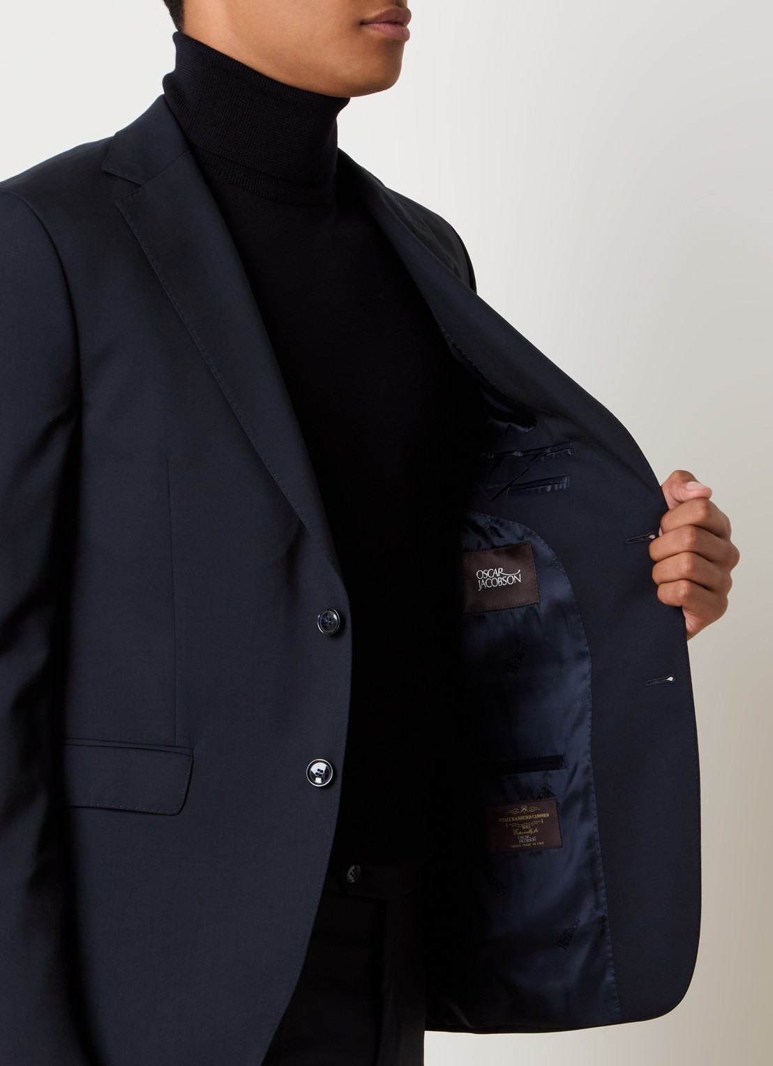 Oscar Jacobson Falk regular fit colbert van wol met klepzakken - detail 2 donkerblauw