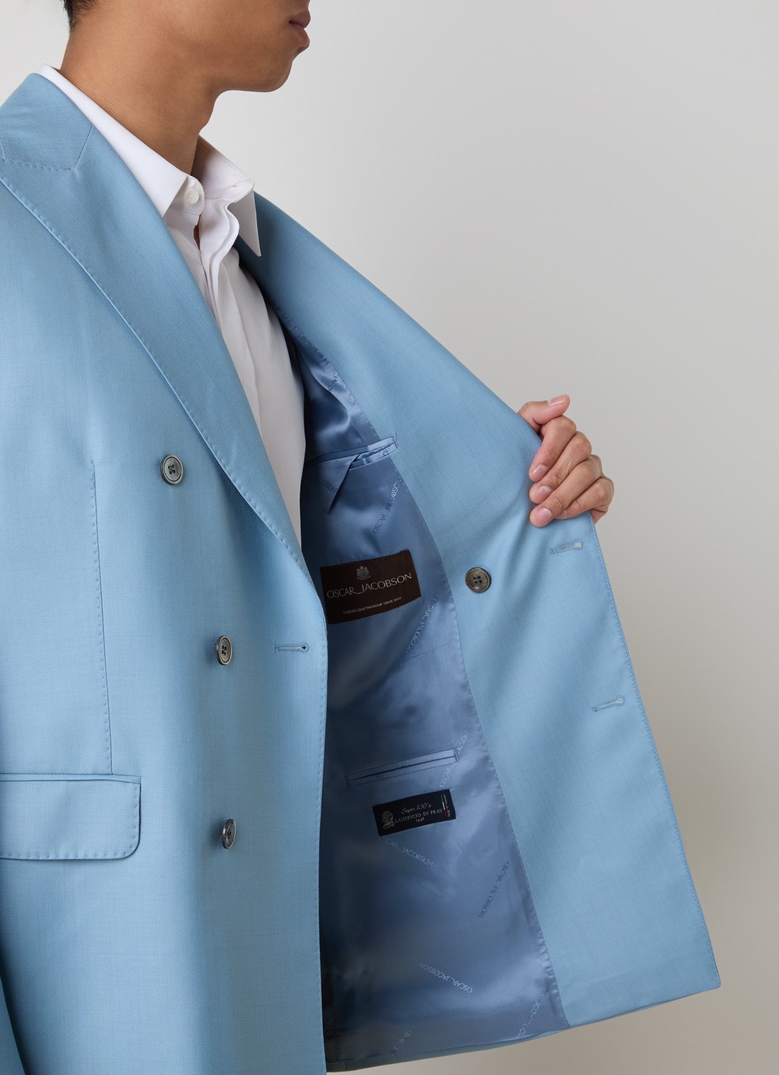 Oscar Jacobson Farris regular fit double-breasted colbert van wol met klepzakken - detail 5 lichtblauw