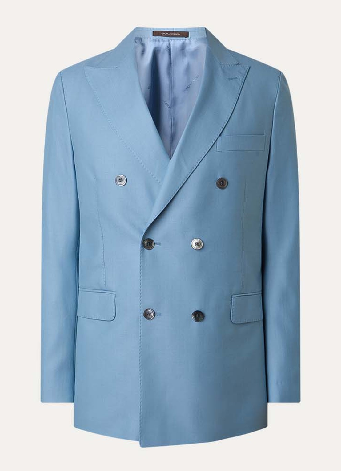 Oscar Jacobson Farris regular fit double-breasted colbert van wol met klepzakken - voorkant lichtblauw