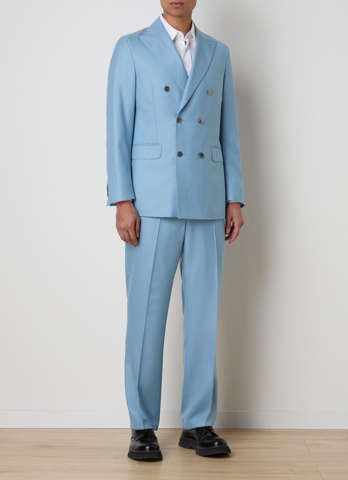 Oscar Jacobson Farris regular fit double-breasted colbert van wol met klepzakken - voorkant 2 lichtblauw