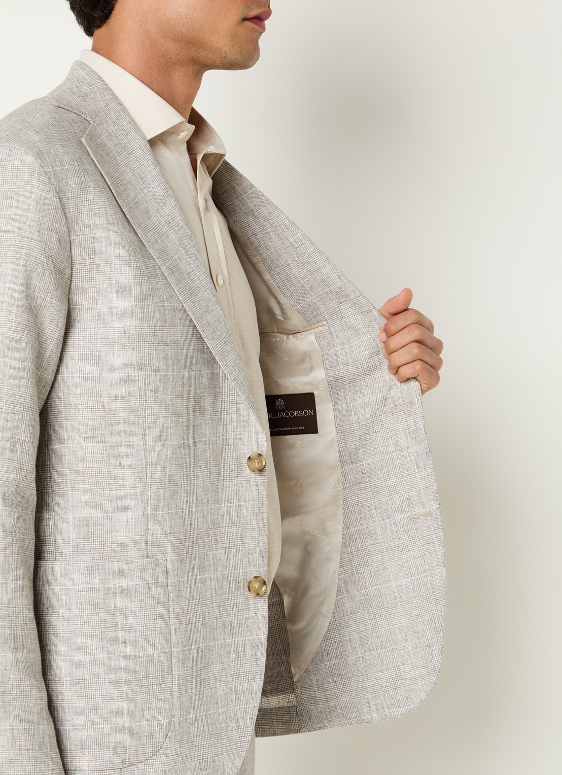 Oscar Jacobson Ferry colbert met ruitdessin en opgestikte zakken  - detail 3 beige