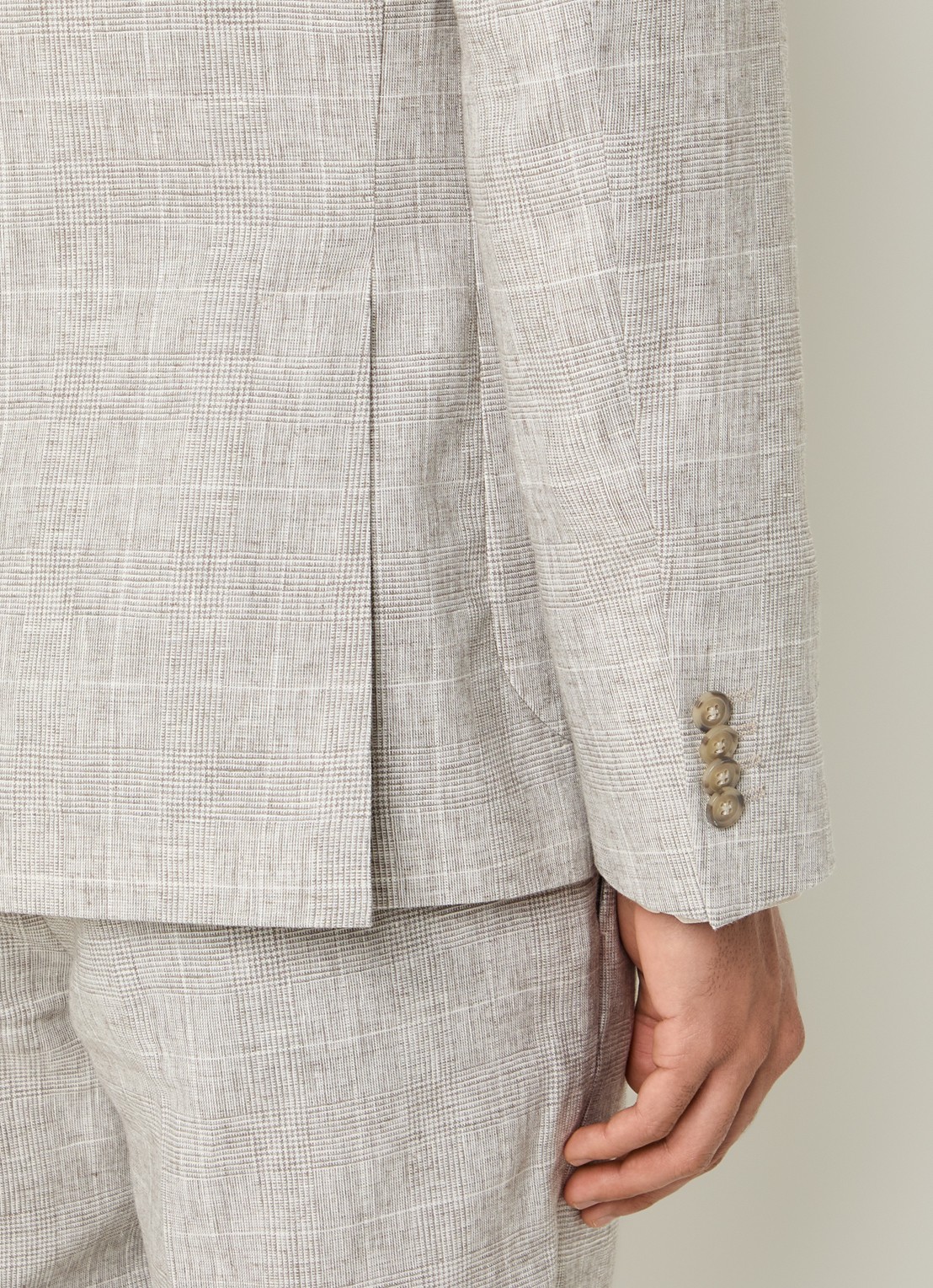 Oscar Jacobson Ferry colbert met ruitdessin en opgestikte zakken  - detail 4 beige