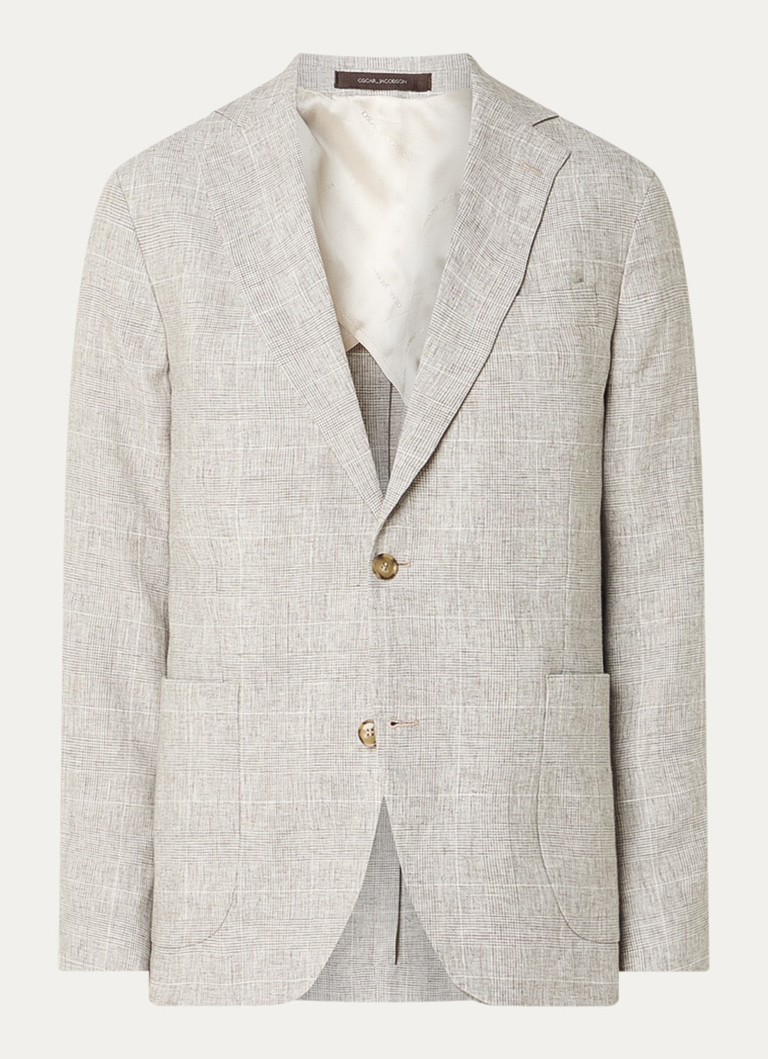 Oscar Jacobson Ferry colbert met ruitdessin en opgestikte zakken  - voorkant 6 beige