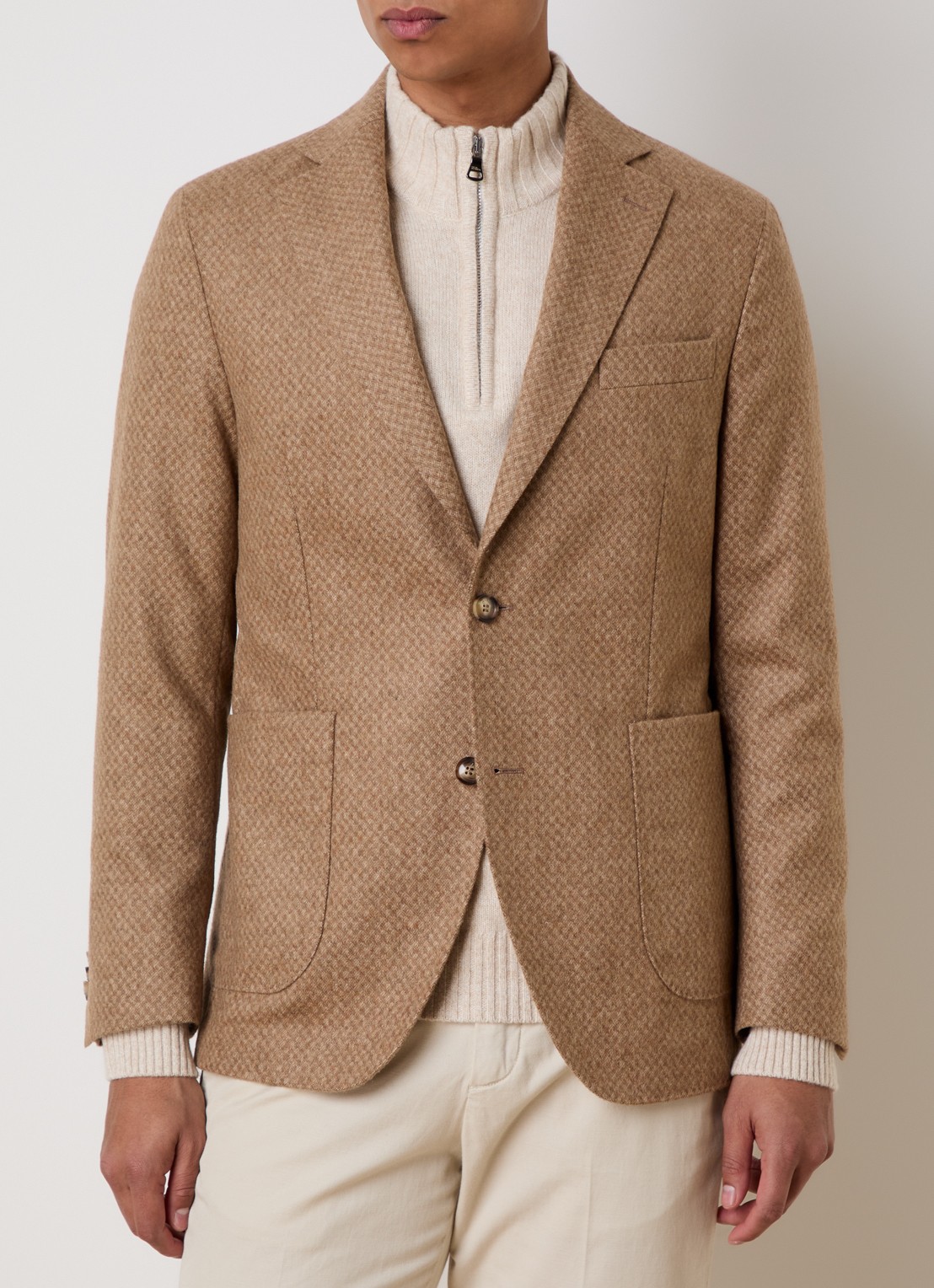 Oscar Jacobson Ferry regular fit colbert in wolblend met gemêleerd dessin - detail 4 beige