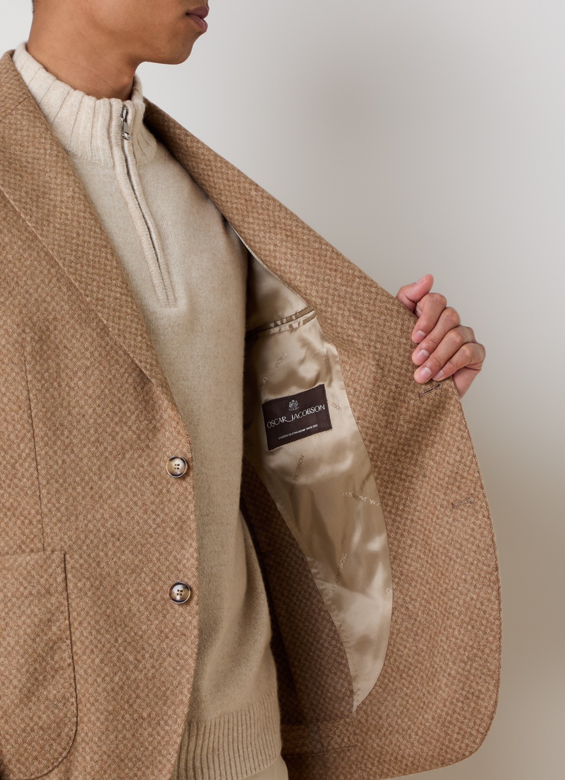 Oscar Jacobson Ferry regular fit colbert in wolblend met gemêleerd dessin - detail 5 beige