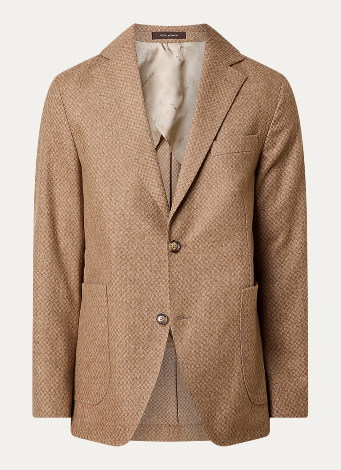 Oscar Jacobson Ferry regular fit colbert in wolblend met gemêleerd dessin - voorkant 2 beige