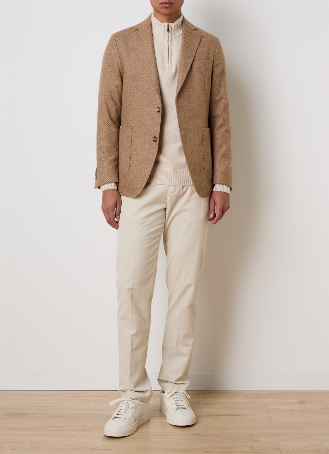 Oscar Jacobson Ferry regular fit colbert in wolblend met gemêleerd dessin - voorkant 3 beige