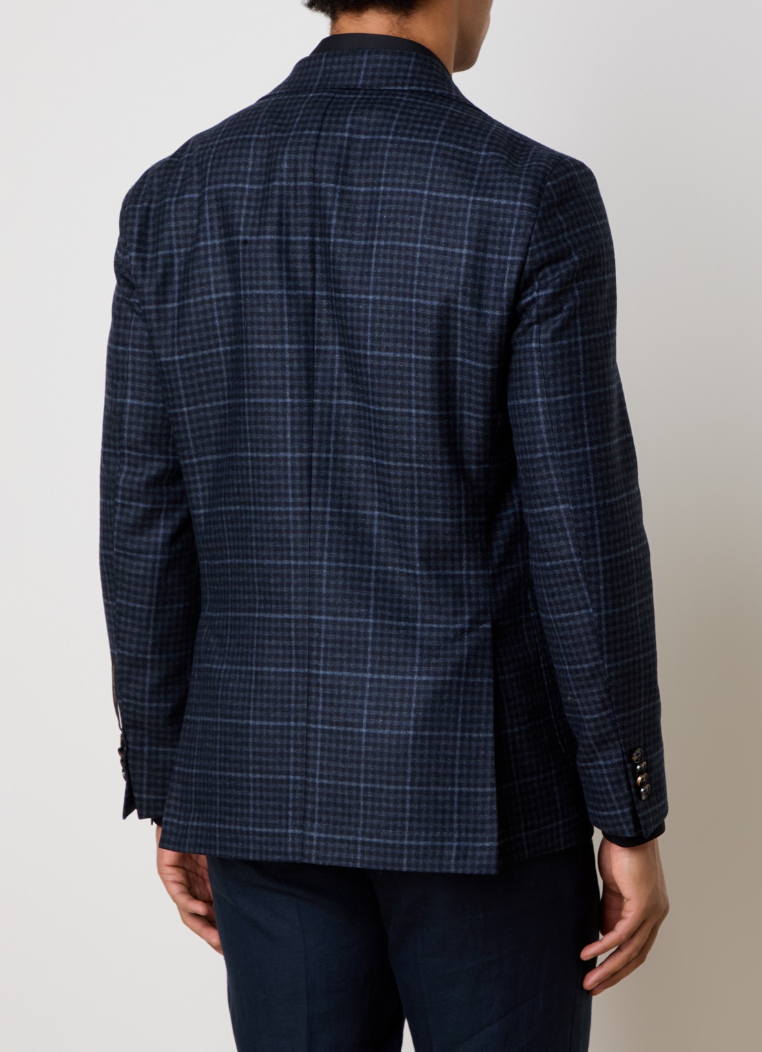 Oscar Jacobson Ferry regular fit colbert in wolblend met gemêleerd dessin - achterkant 3 donkerblauw